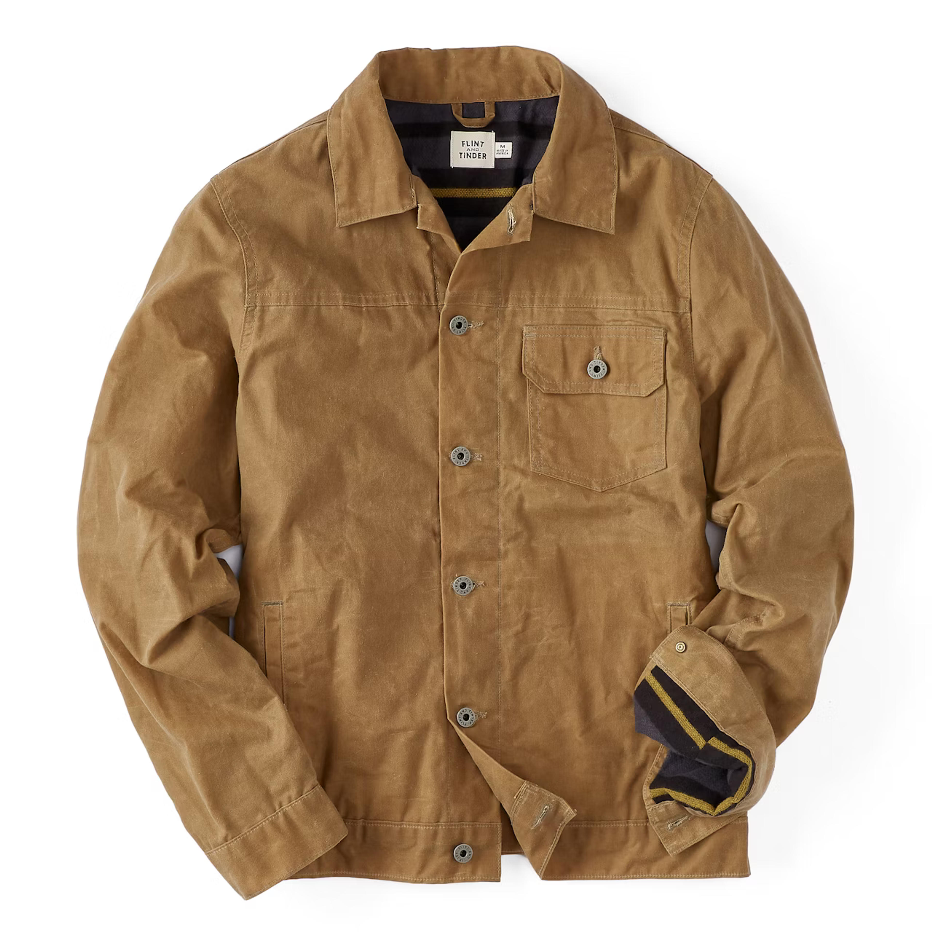 Flint and Tinder Men's Flannel-Lined Waxed Trucker Jacket in Field Tan, Size XXL