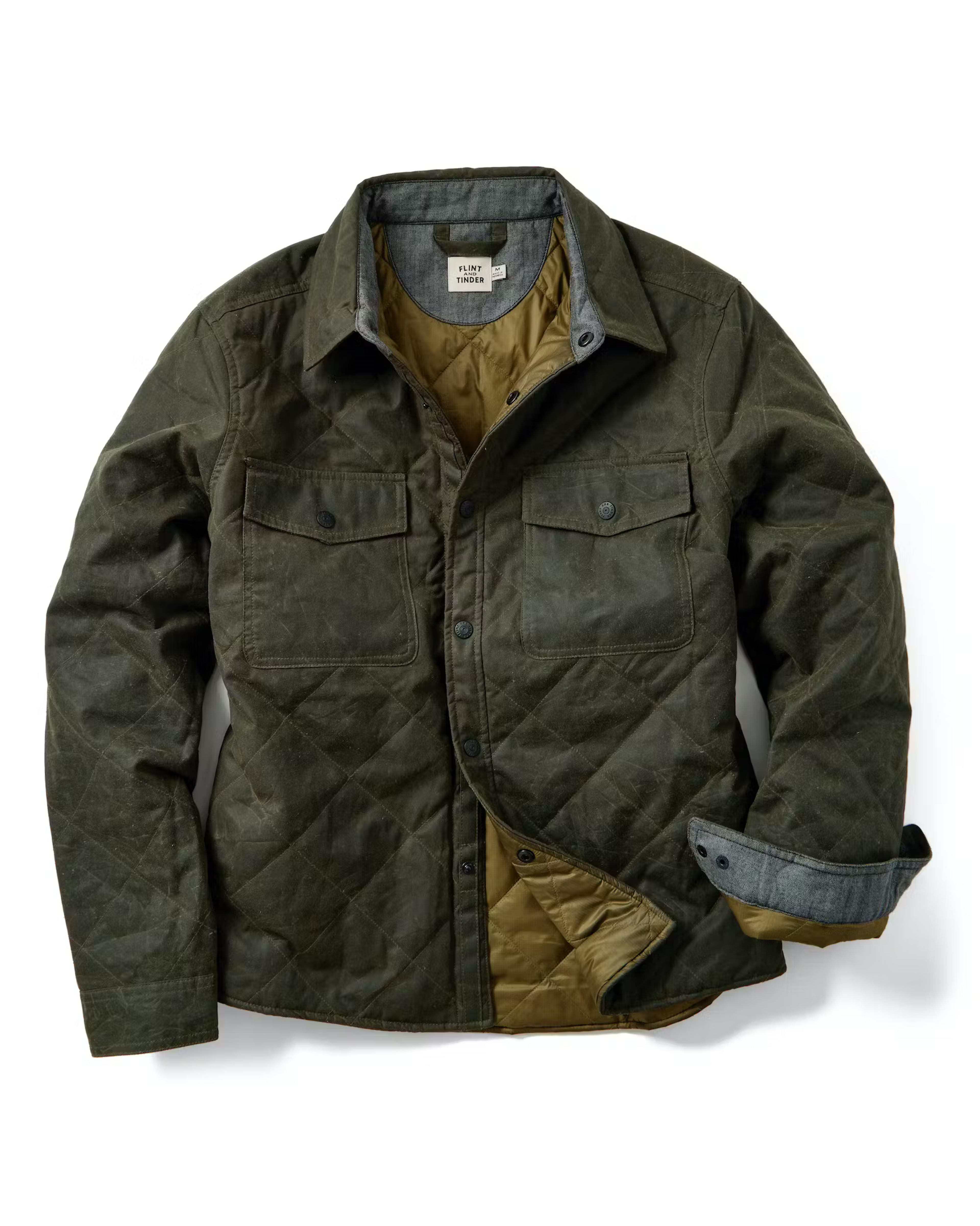 Flint and Tinder Quilted Waxed Shirt Jacket | Dark Forest | Size: S | Shirt ...