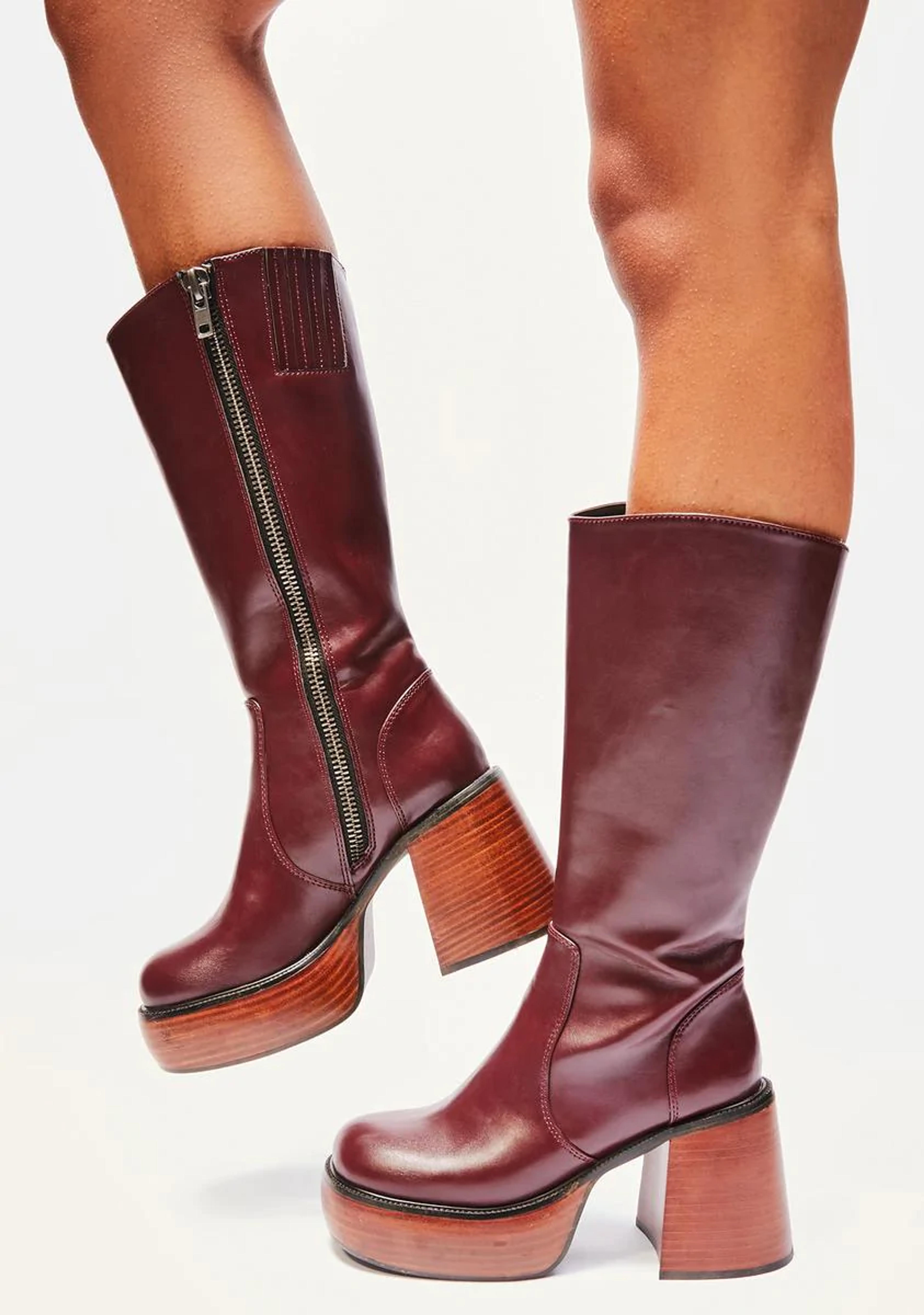 Delia's Deep Burgundy Mid Calf Platform Boots – Dolls Kill