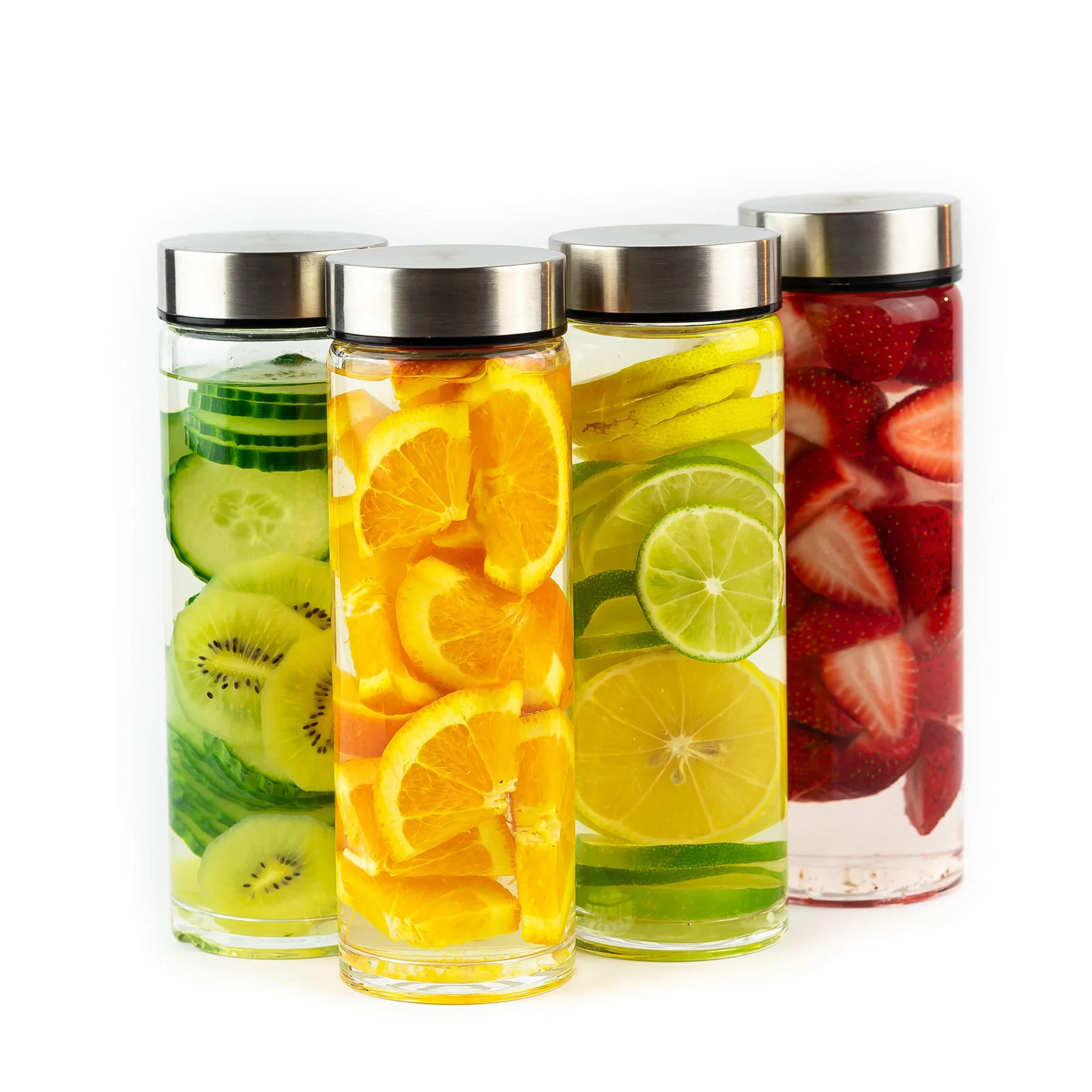 Skinny Series Wide Mouth Glass Bottles Set w/ Stainless Steel Lids, 16 | VAS Exclusive