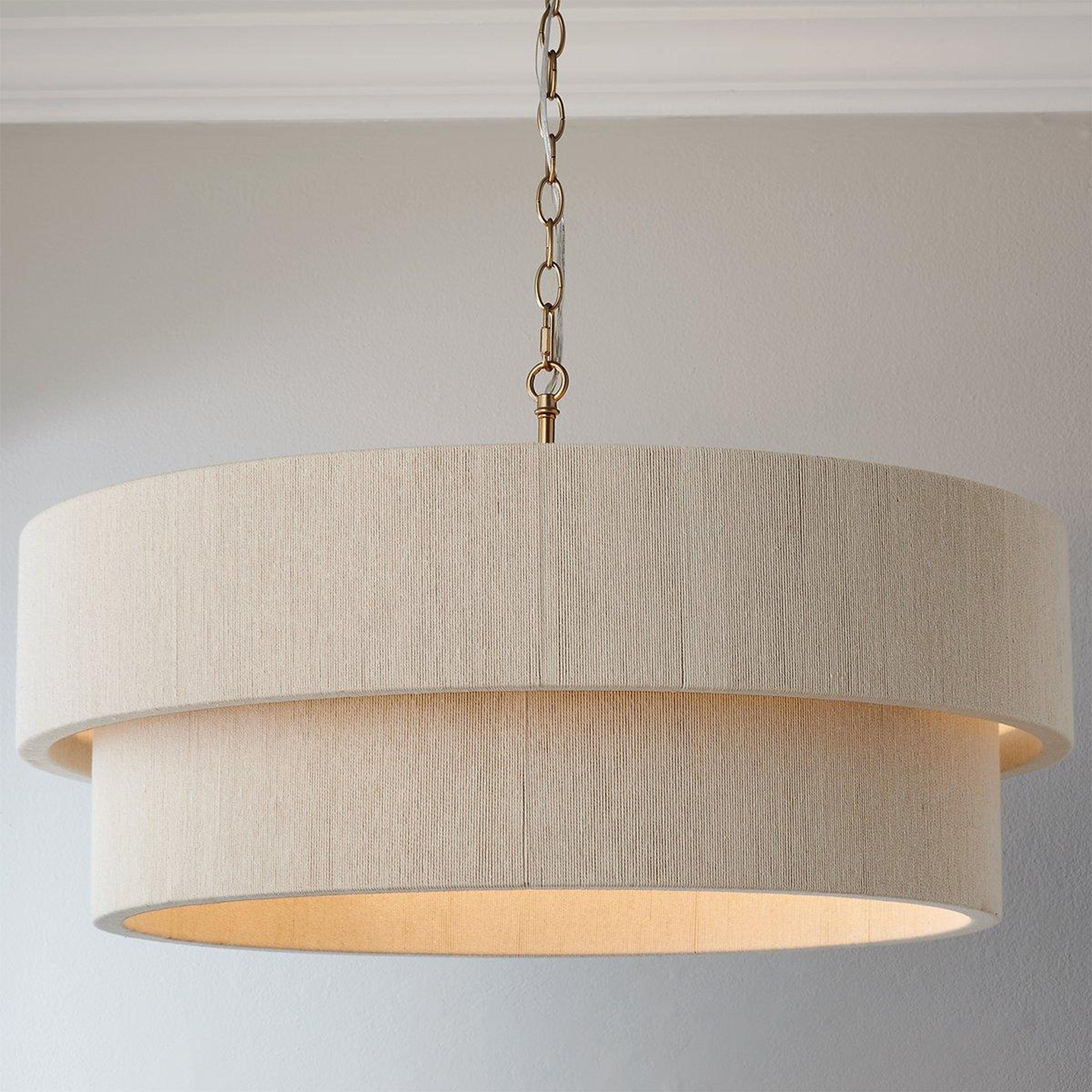 Matte Brass / Bleached Natural Rope Kalini Double Drum Chandelier