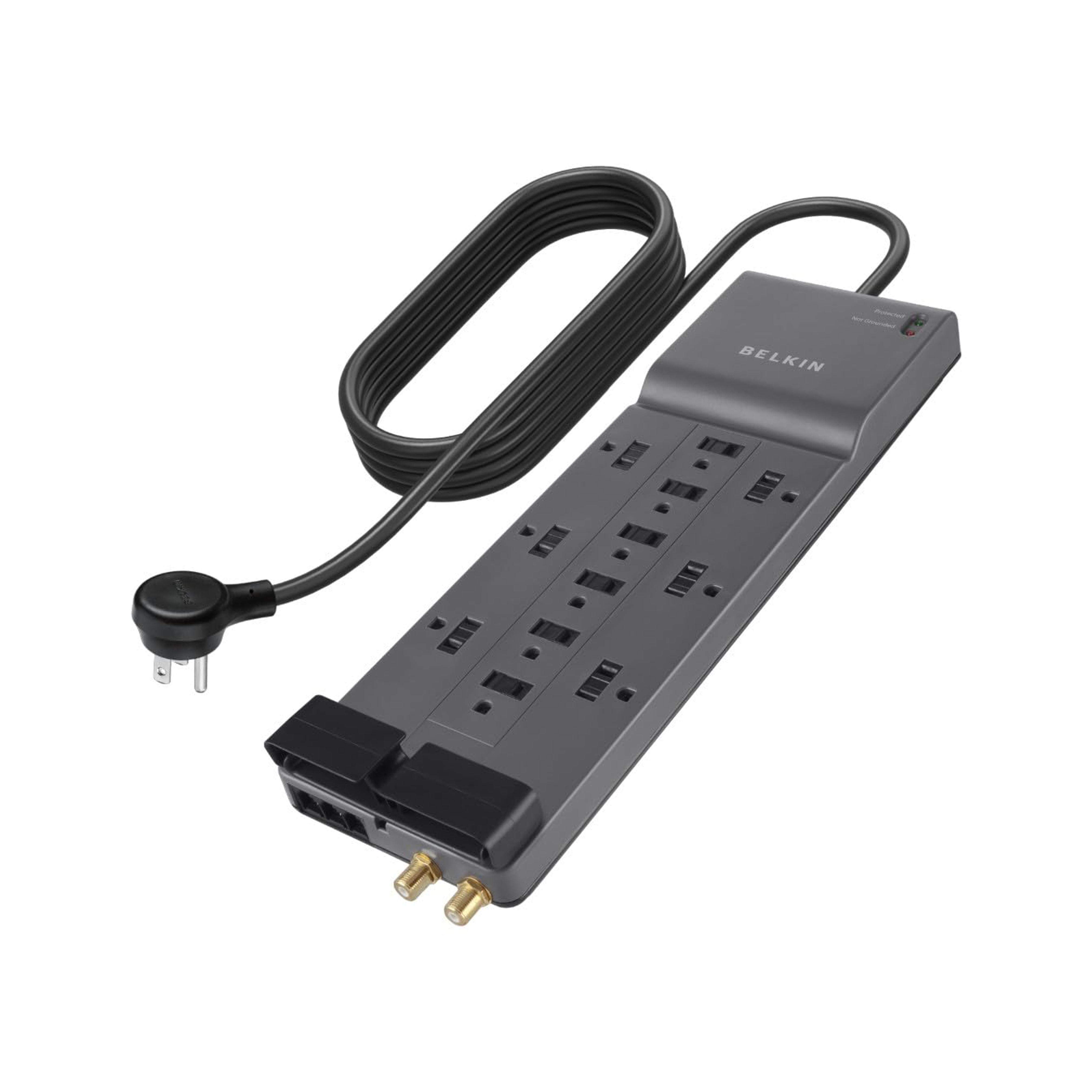 Amazon.com: Belkin Power Strip Surge Protector - 12 AC Multiple Outlets & 8 ft Long Flat Plug Heavy Duty Extension Cord for Home, Office, Travel, Computer Desktop, Laptop & Phone Charging Brick (3,940 Joules)