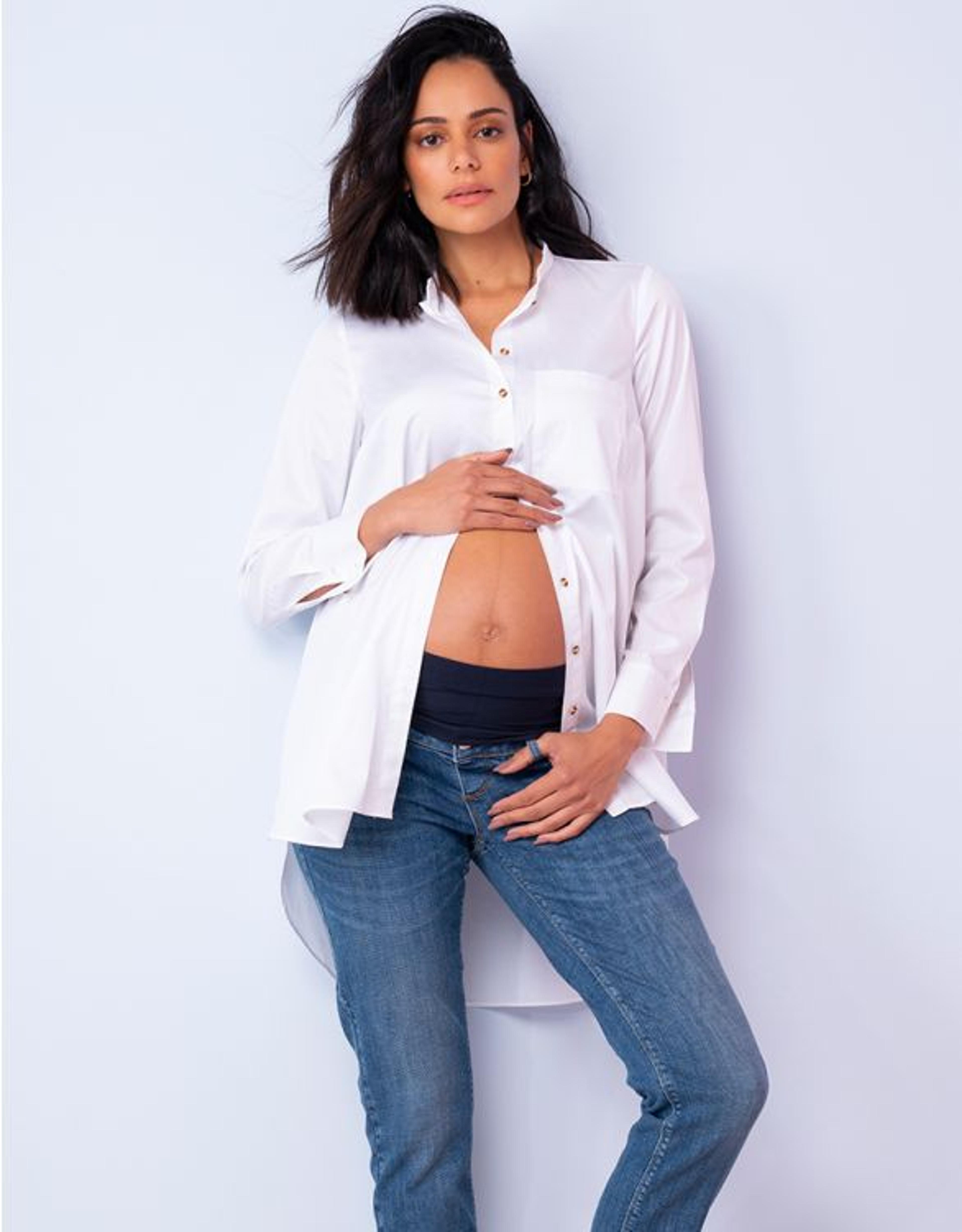 High-Low Hem White Cotton Maternity Shirt | Seraphine