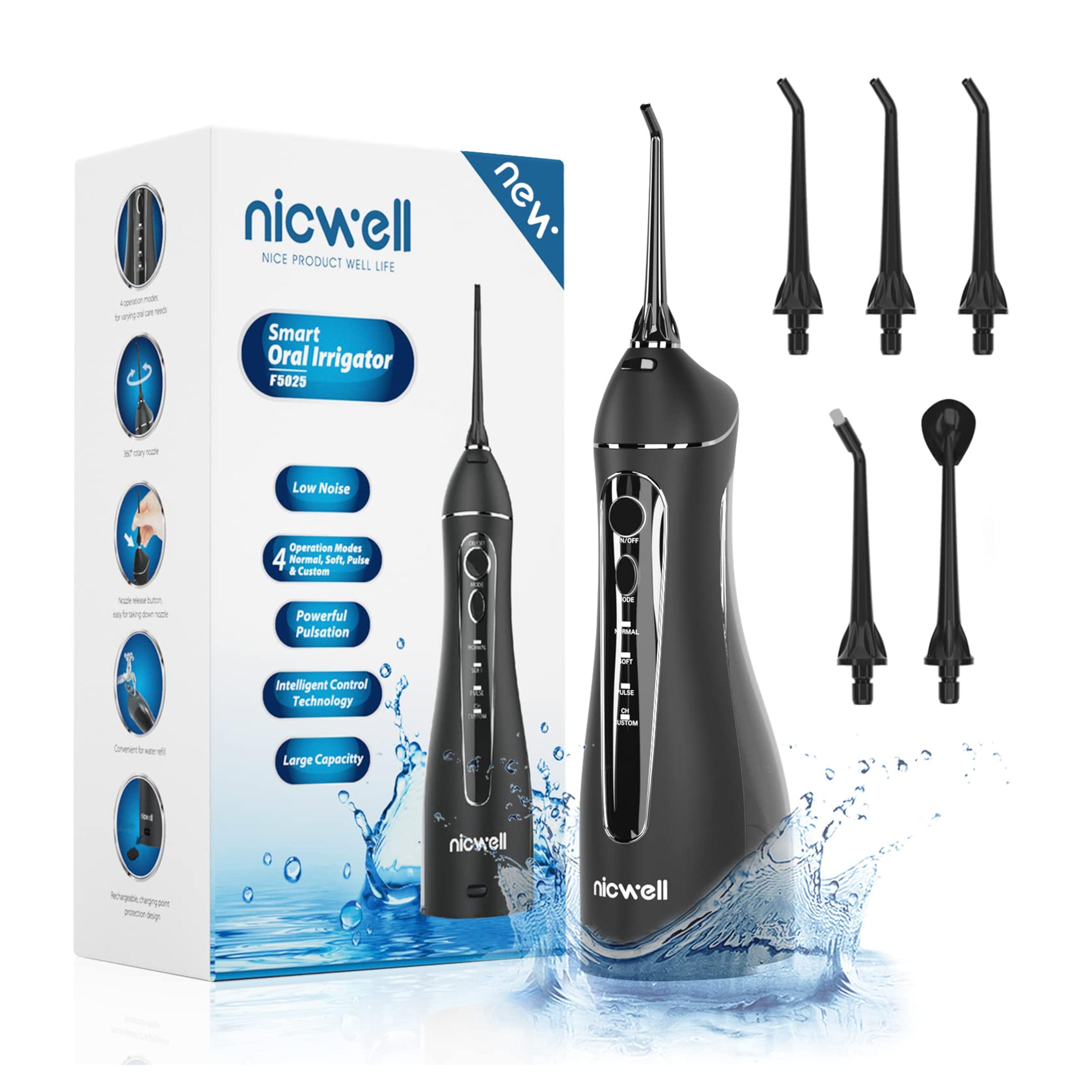 Amazon.com: Water Dental Flosser Cordless for Teeth - Nicwell 4 Modes Dental Oral Irrigator, Portable and Rechargeable IPX7 Waterproof Powerful Battery Life Water Teeth Cleaner Picks for Home Travel : Health & Household