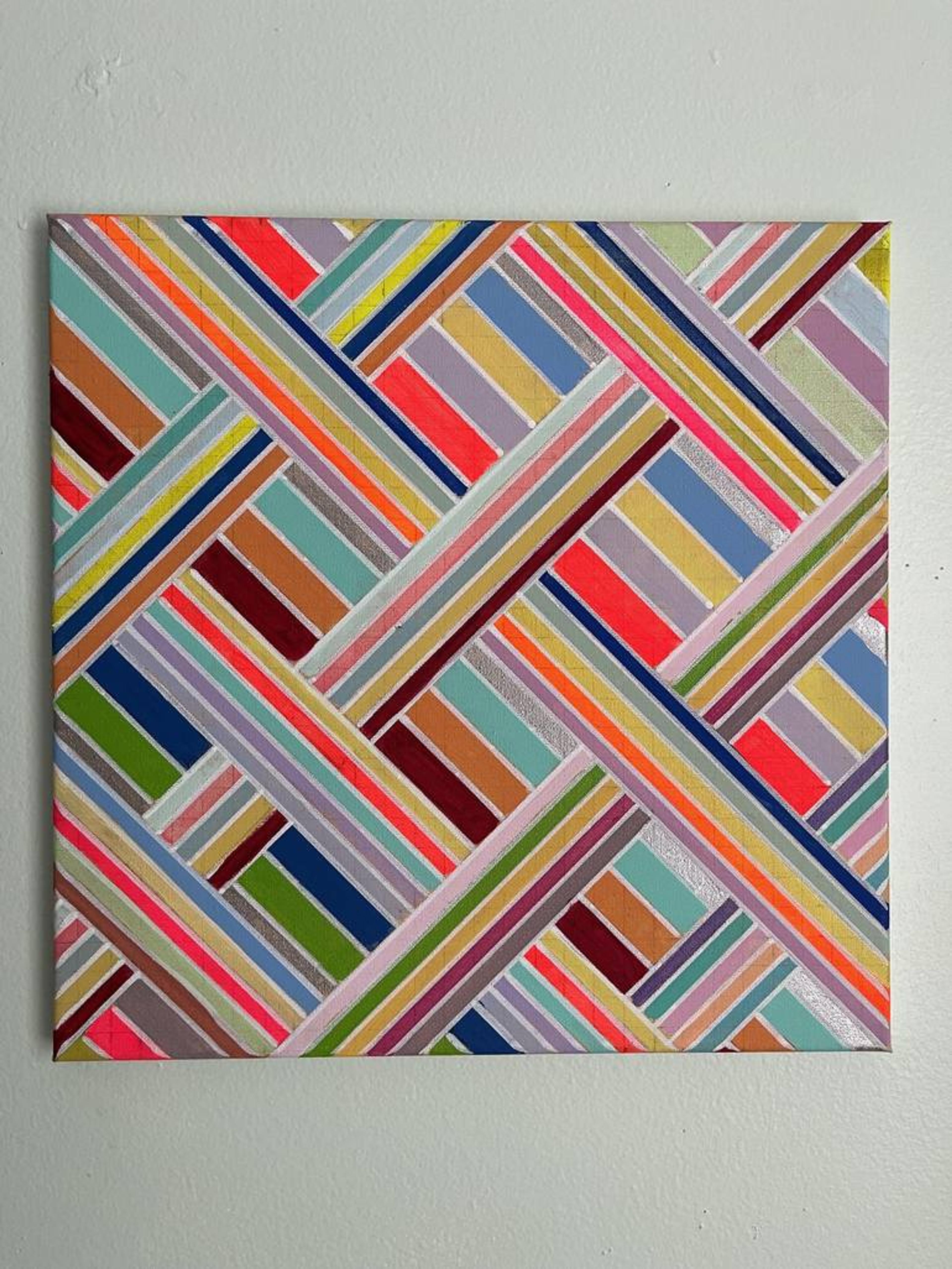 Geometric Multicolor Woven Stripes Acrylic Painting 14x14 Painting by Amy Illardo | Saatchi Art