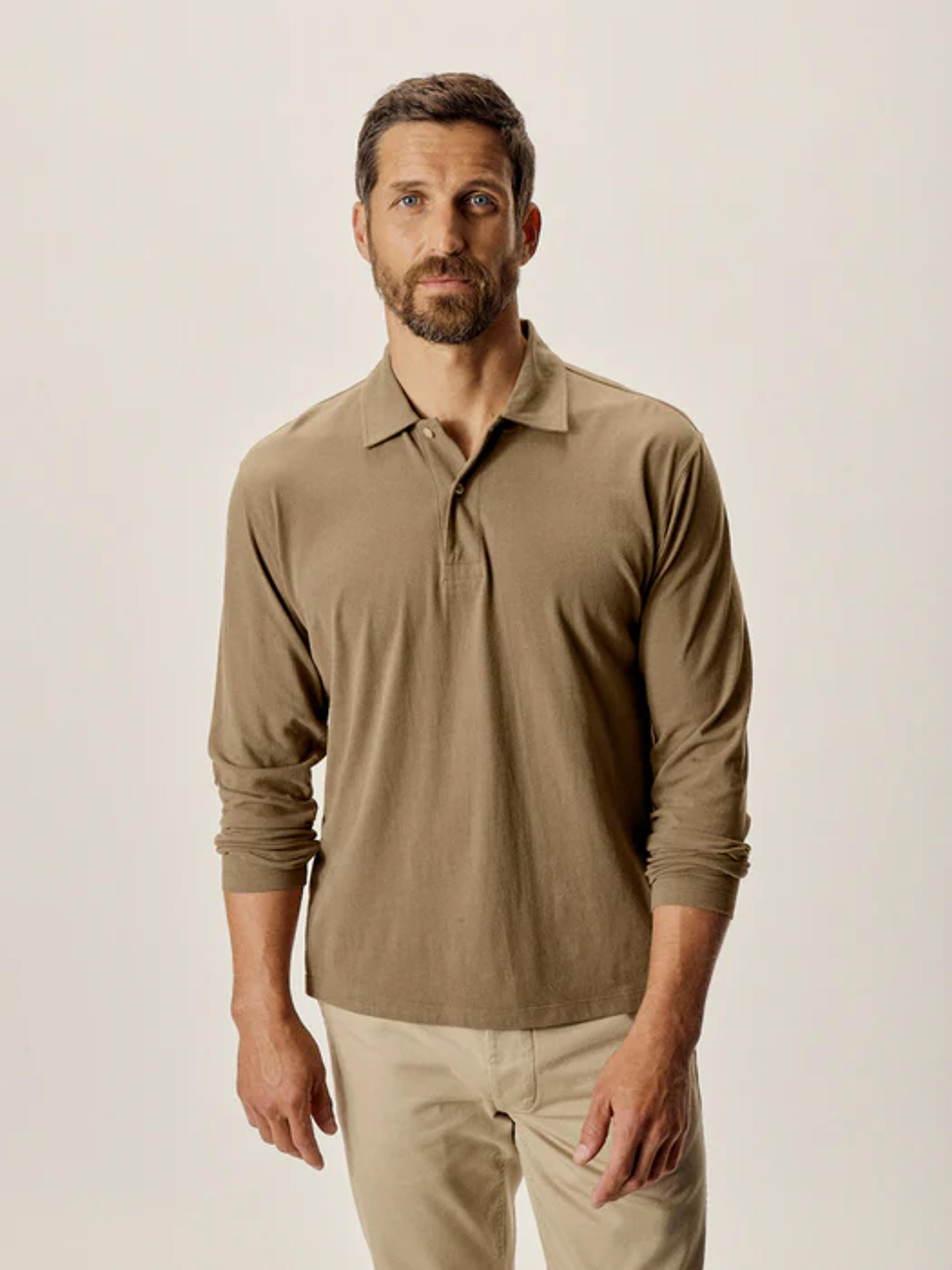 Timber Sueded Cotton Long Sleeve Polo - Buck Mason