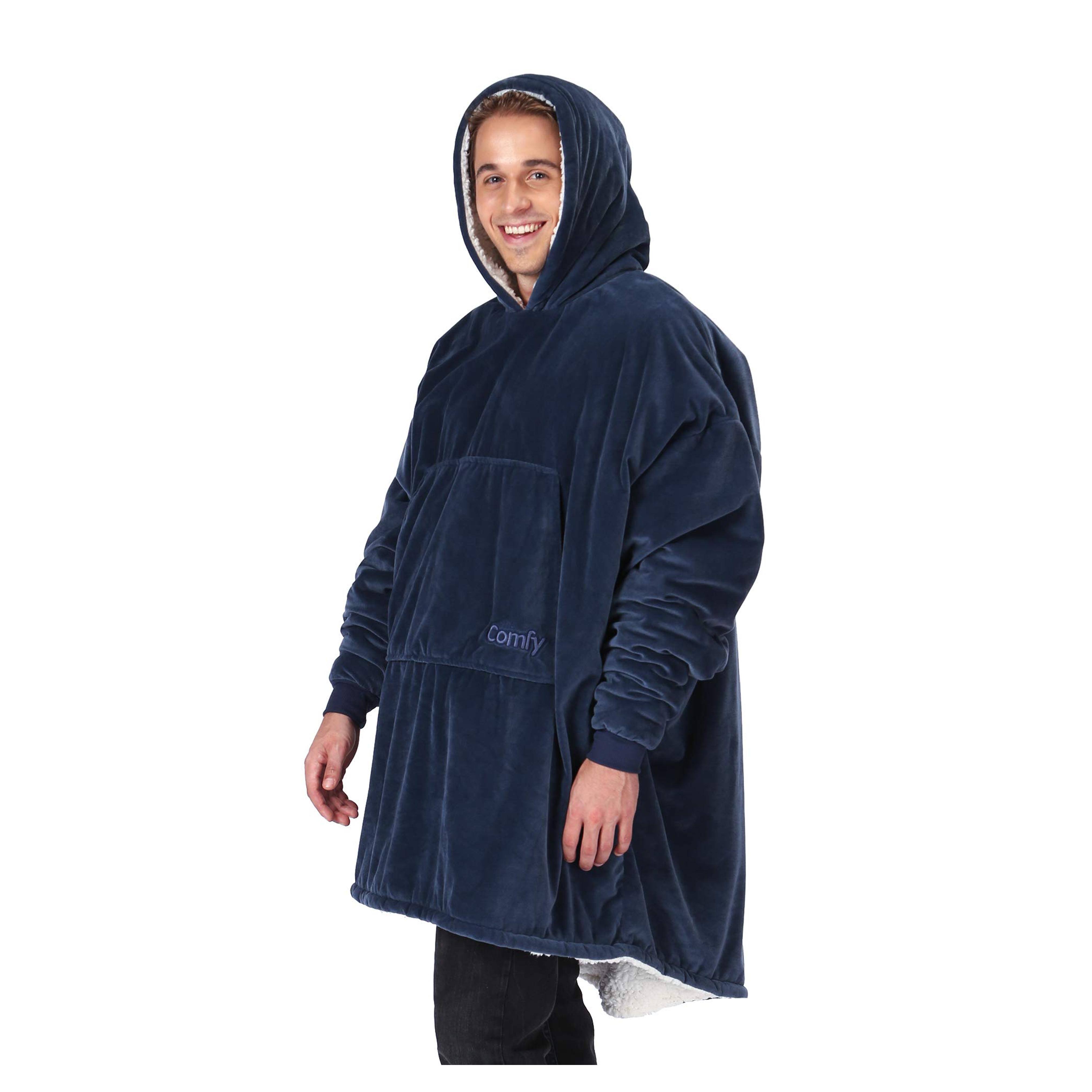 THE COMFY Original | Oversized Microfiber & Sherpa Wearable Blanket, Seen On Shark Tank, One Size Fits All (Blue)