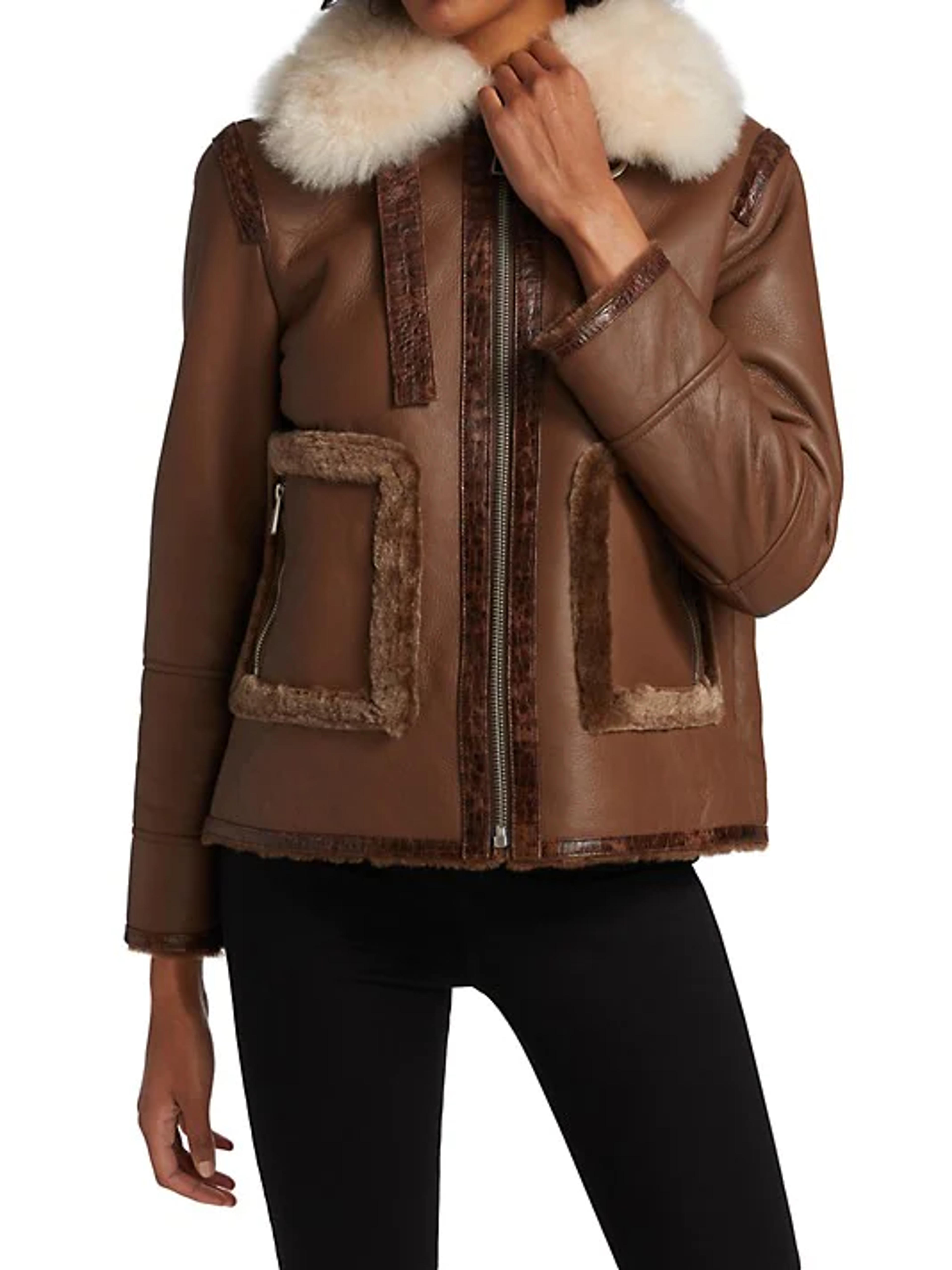 Shop Julia & Stella For Maximilian Leather Shearling-Trimmed Jacket | Saks Fifth Avenue