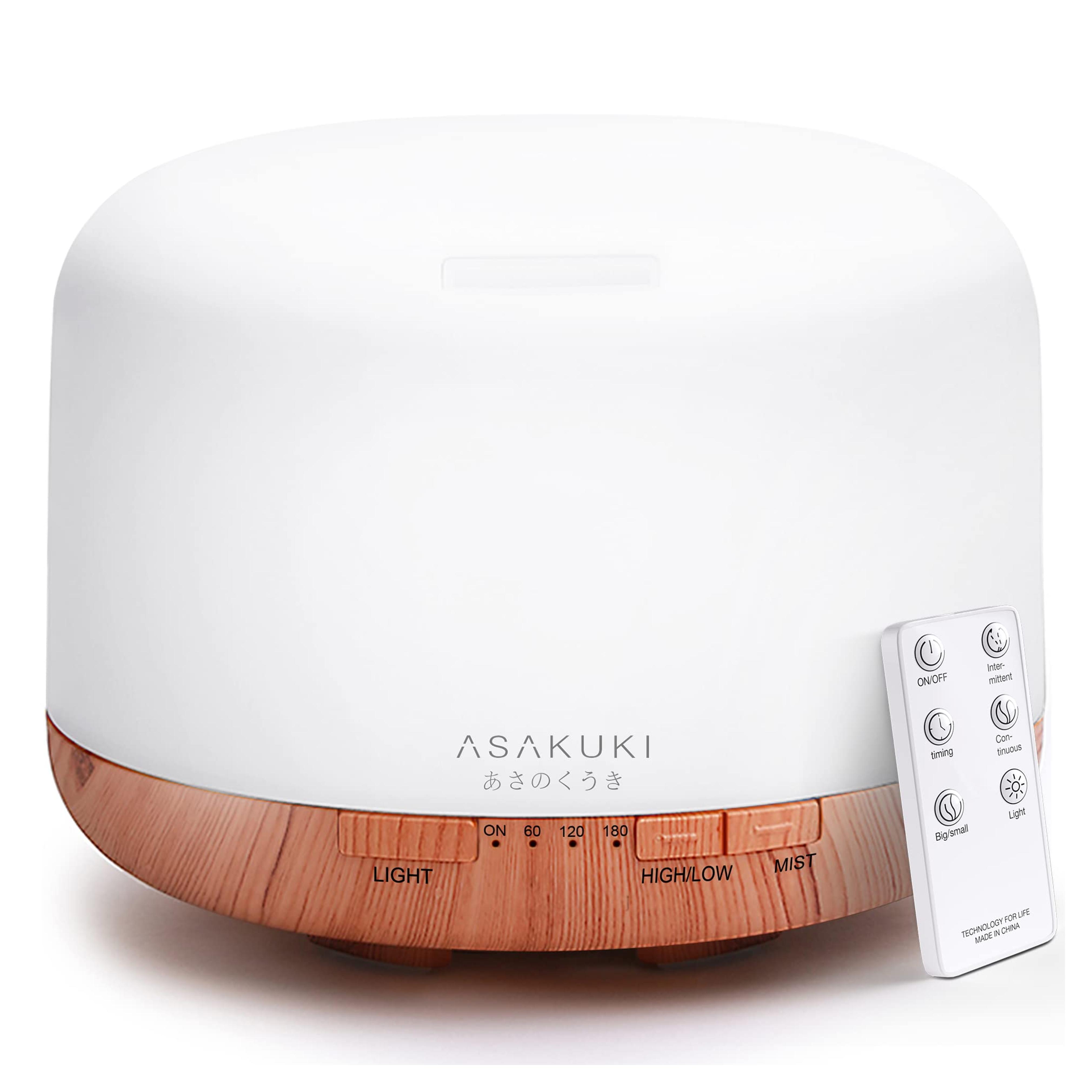 Amazon.com: ASAKUKI 500ml Premium, Essential Oil Diffuser with Remote Control, 5 in 1 Ultrasonic Aromatherapy Fragrant Oil Humidifier Vaporizer, Timer and Auto-Off Safety Switch Brown : ASAKUKI: Health & Household