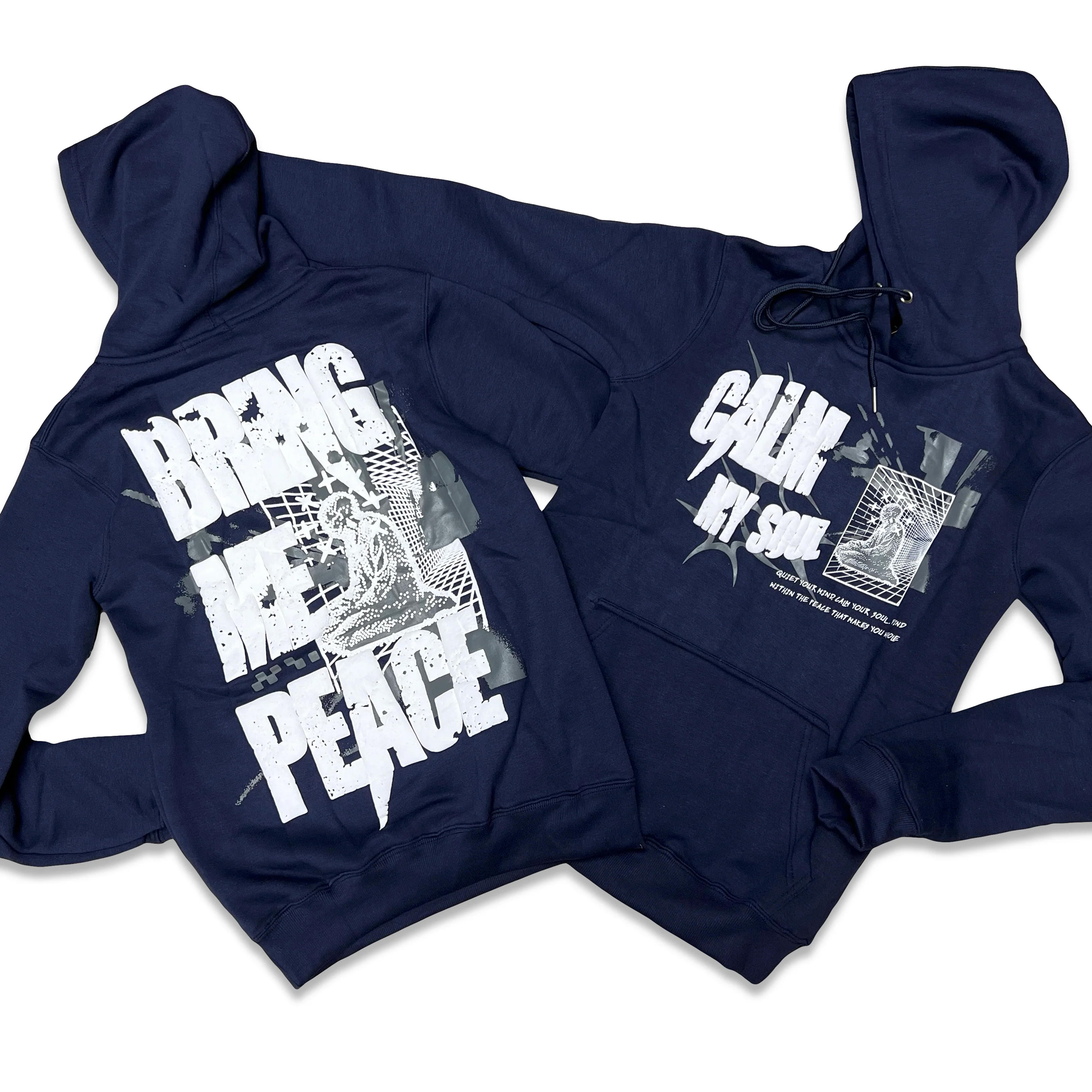 RETRO LABEL SOUL AND PEACE HOODIE (RETRO 5 MIDNIGHT NAVY) - L