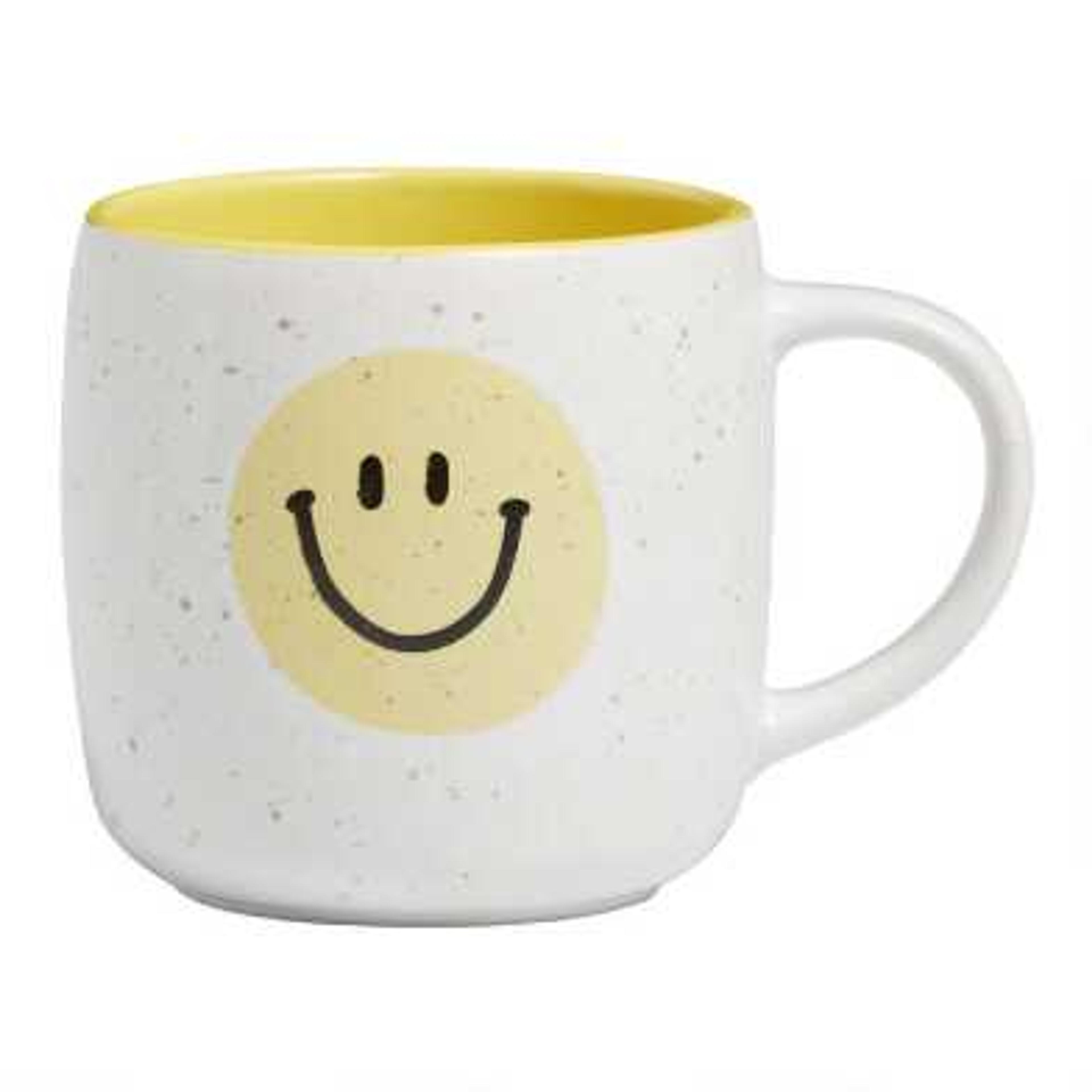 White and Yellow Speckled Smiley Face Mug | World Market