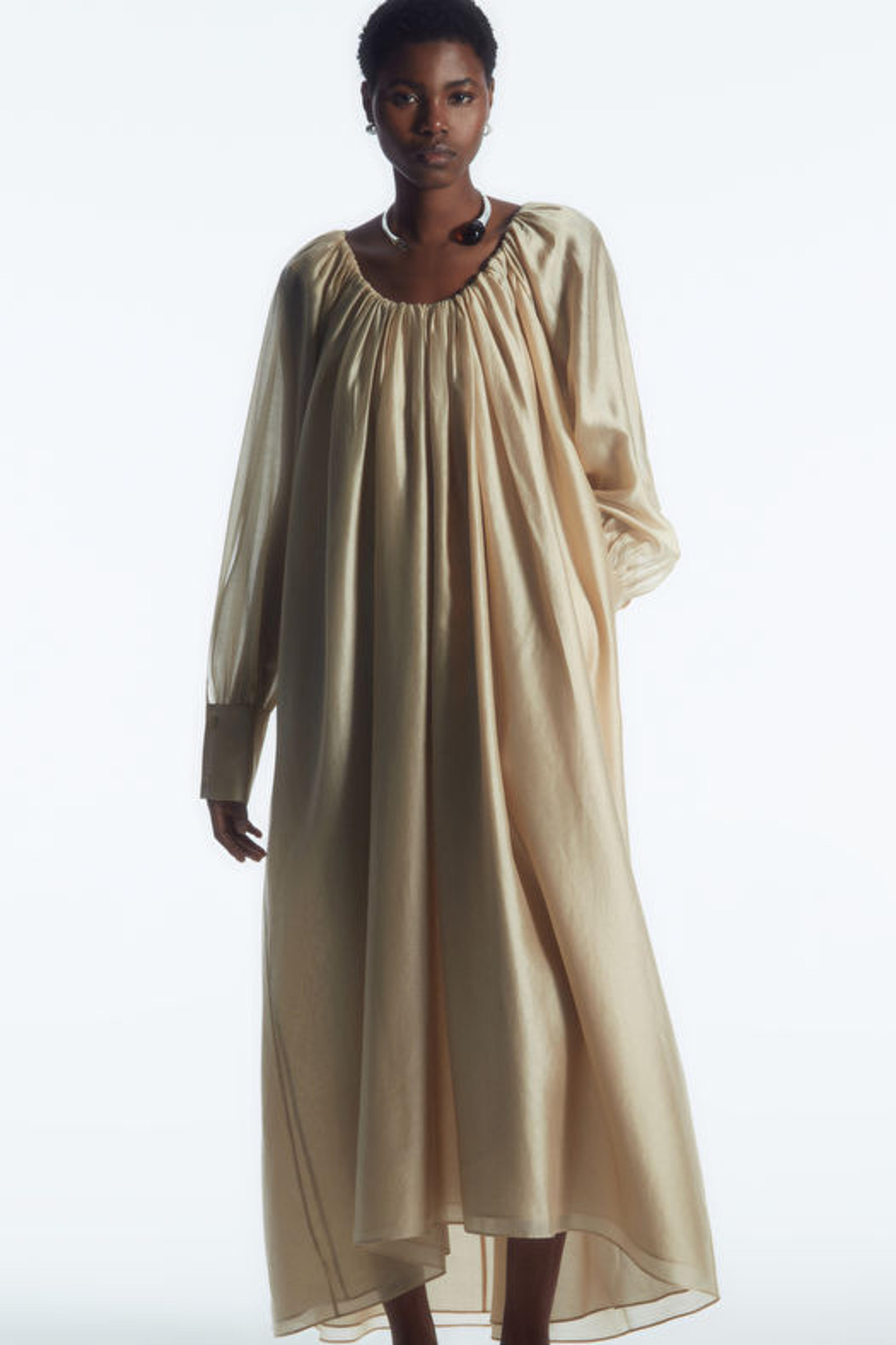 PLEATED LONG-SLEEVED MAXI DRESS - BEIGE - Dresses - COS