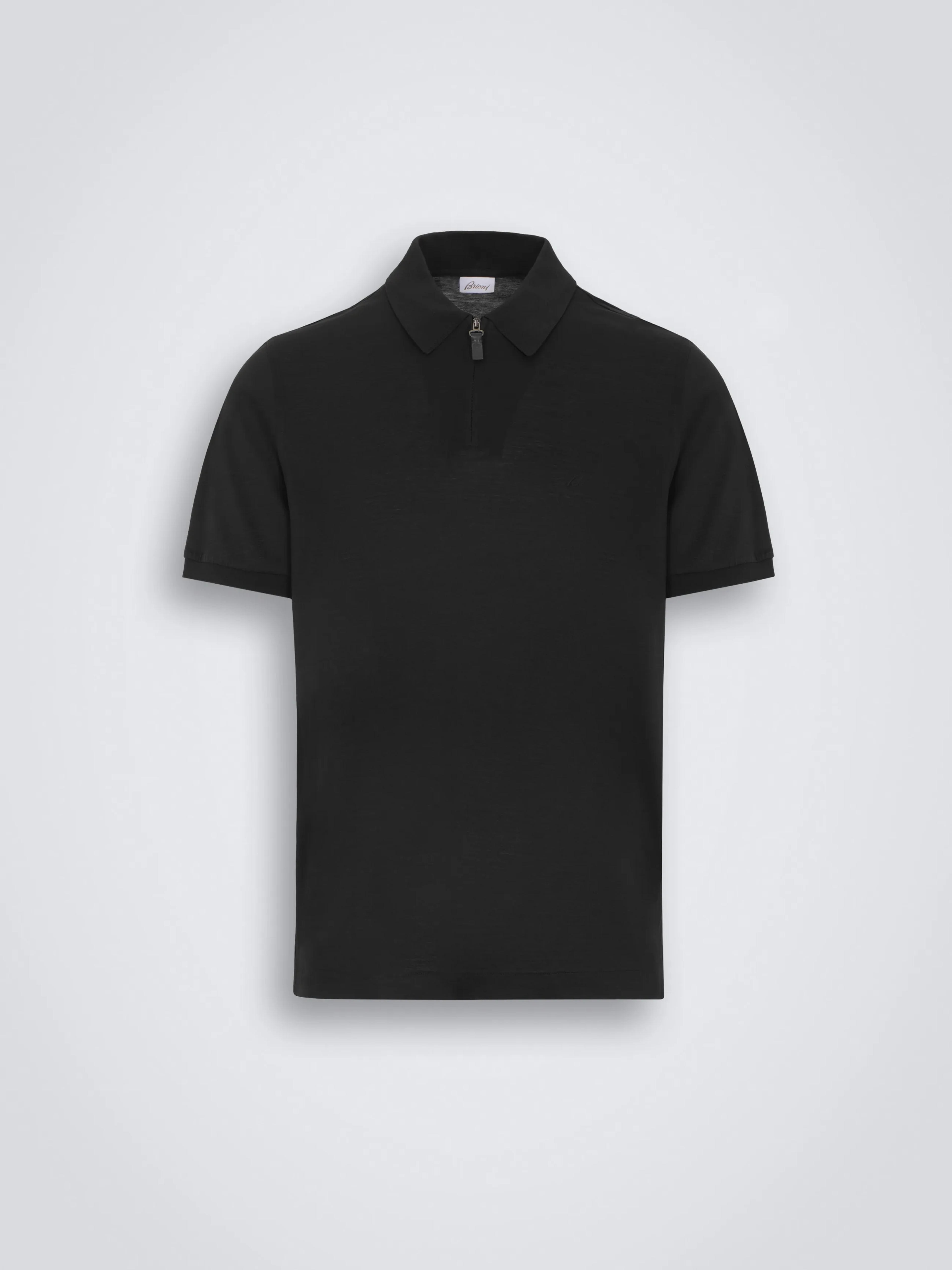 Black cotton zip polo | Brioni® MY Official Store