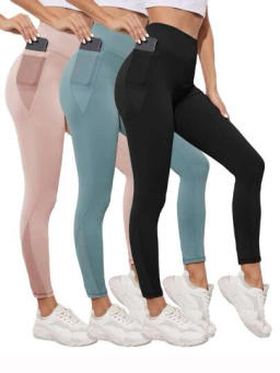 Breathable 3pcs Sports Leggings With Phone Pocket