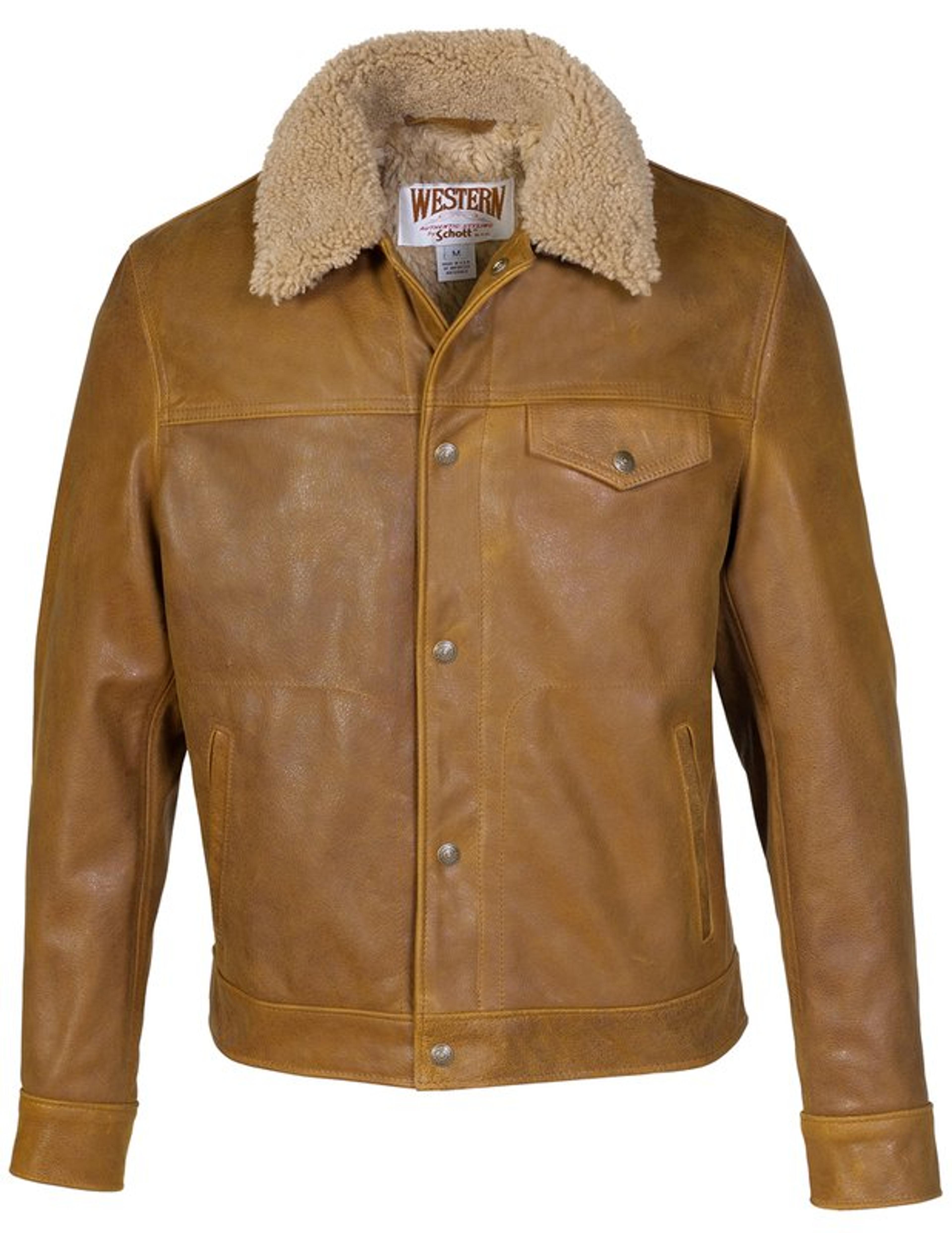 Buffalo leather Trucker Jacket with Sheepskin collar