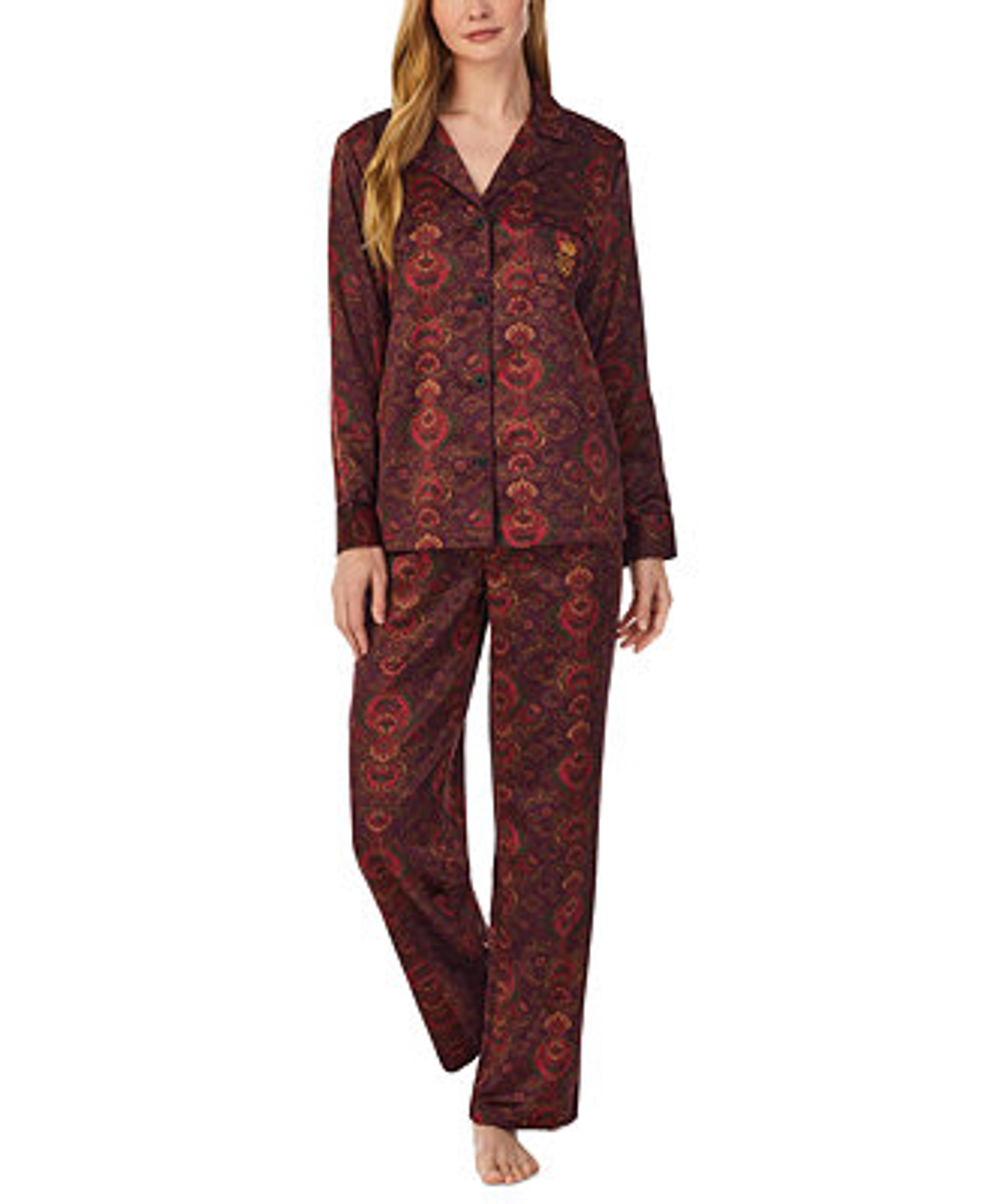 Lauren Ralph Lauren Women's Matte Satin Notched-Collar Pajamas Set & Reviews - All Pajamas, Robes & Loungewear - Women - Macy's