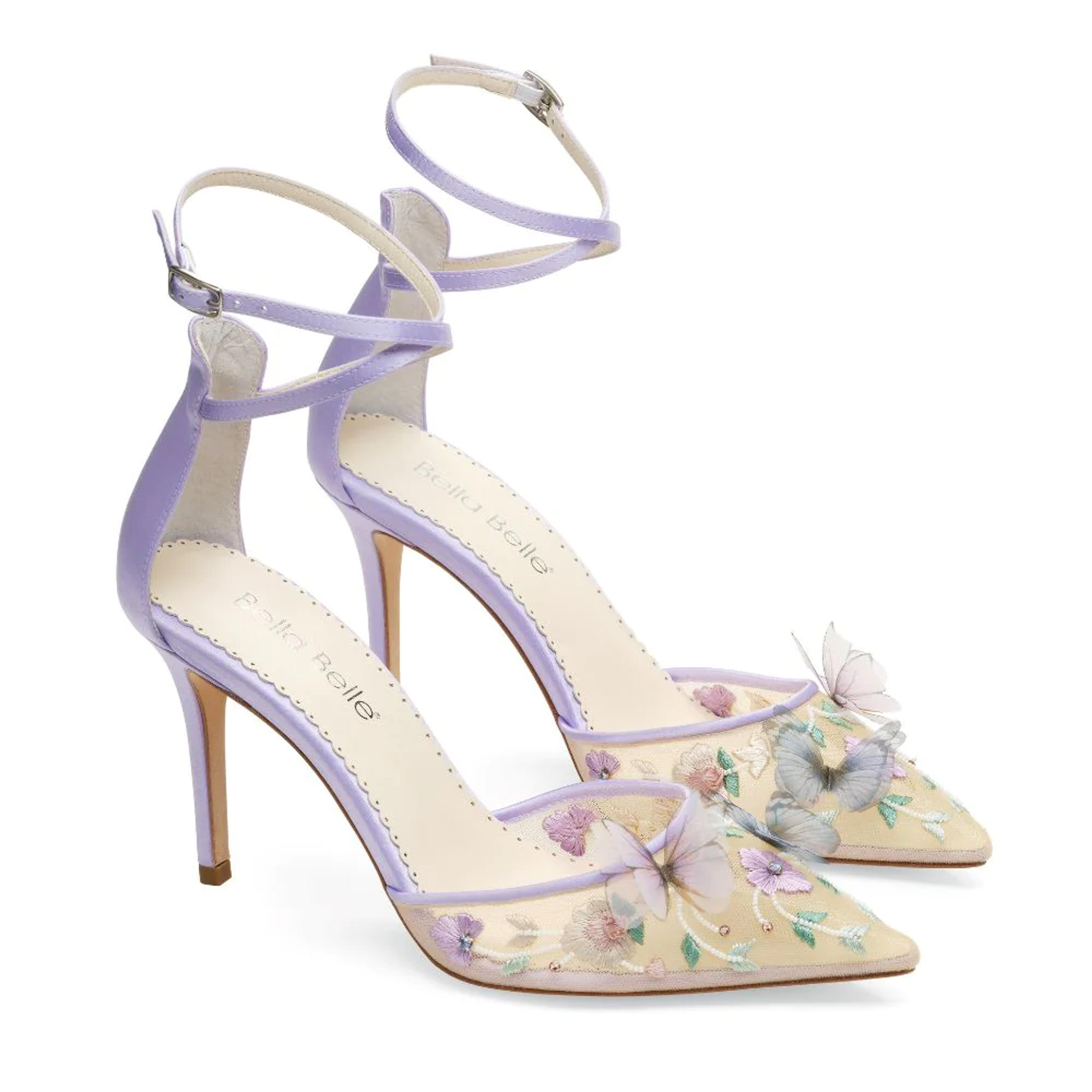 Lavender Silk Butterfly Heels for Outdoor Parties, Eve