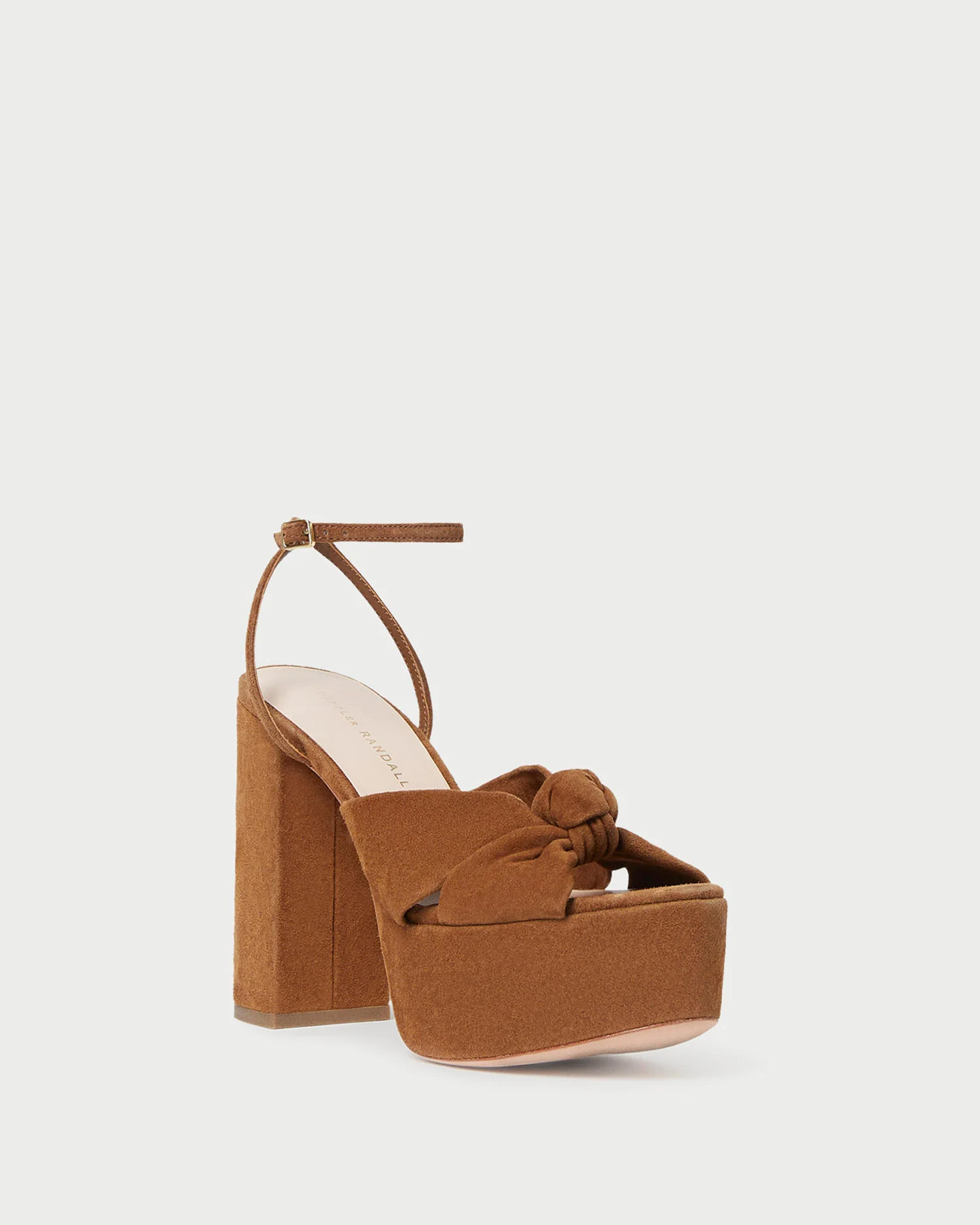 Loeffler Randall | Roz Cacao Suede Knot Platform l Heeled Sandals l Footwear