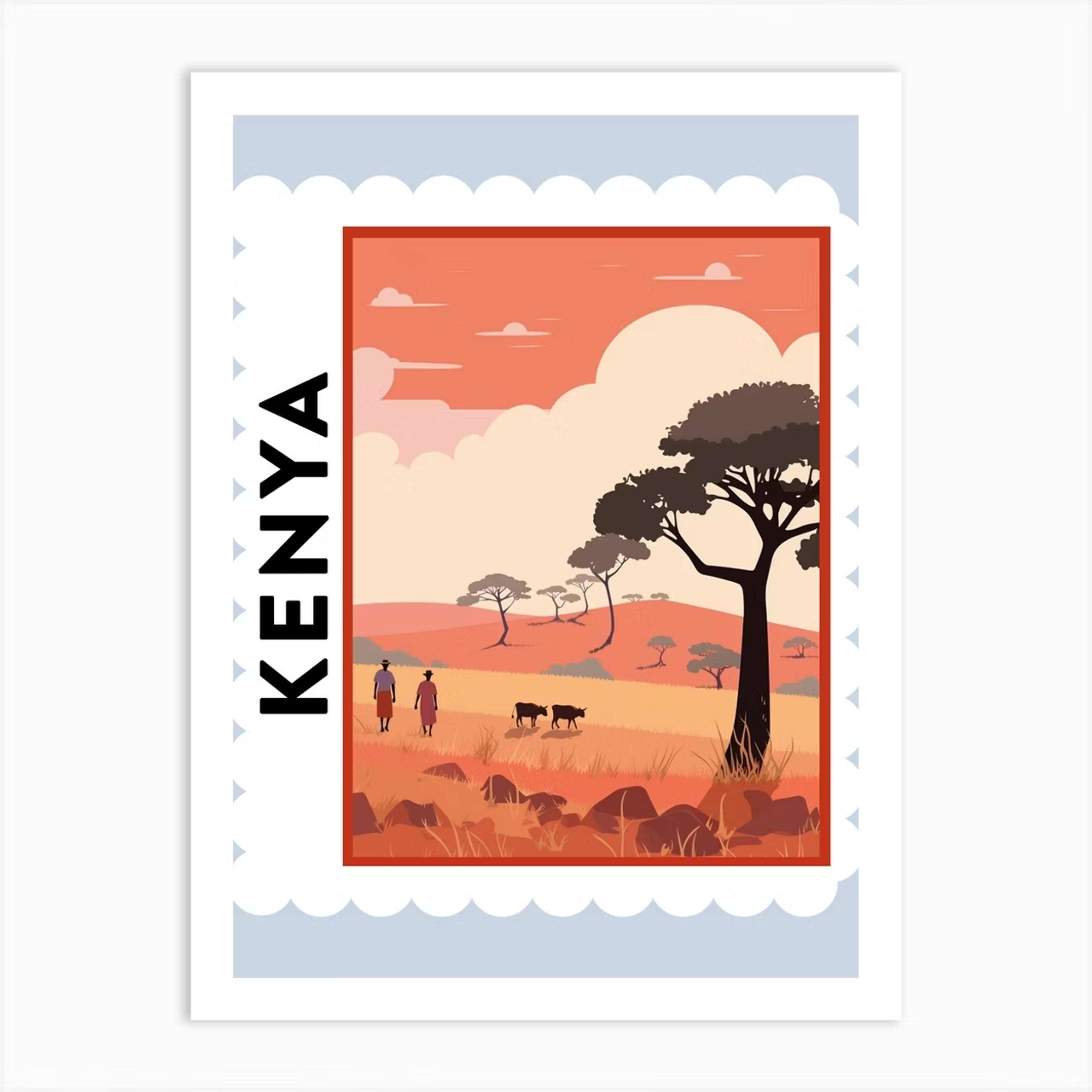 Kenya Travel Stamp Poster Art Print by WanderWall Prints - Fy