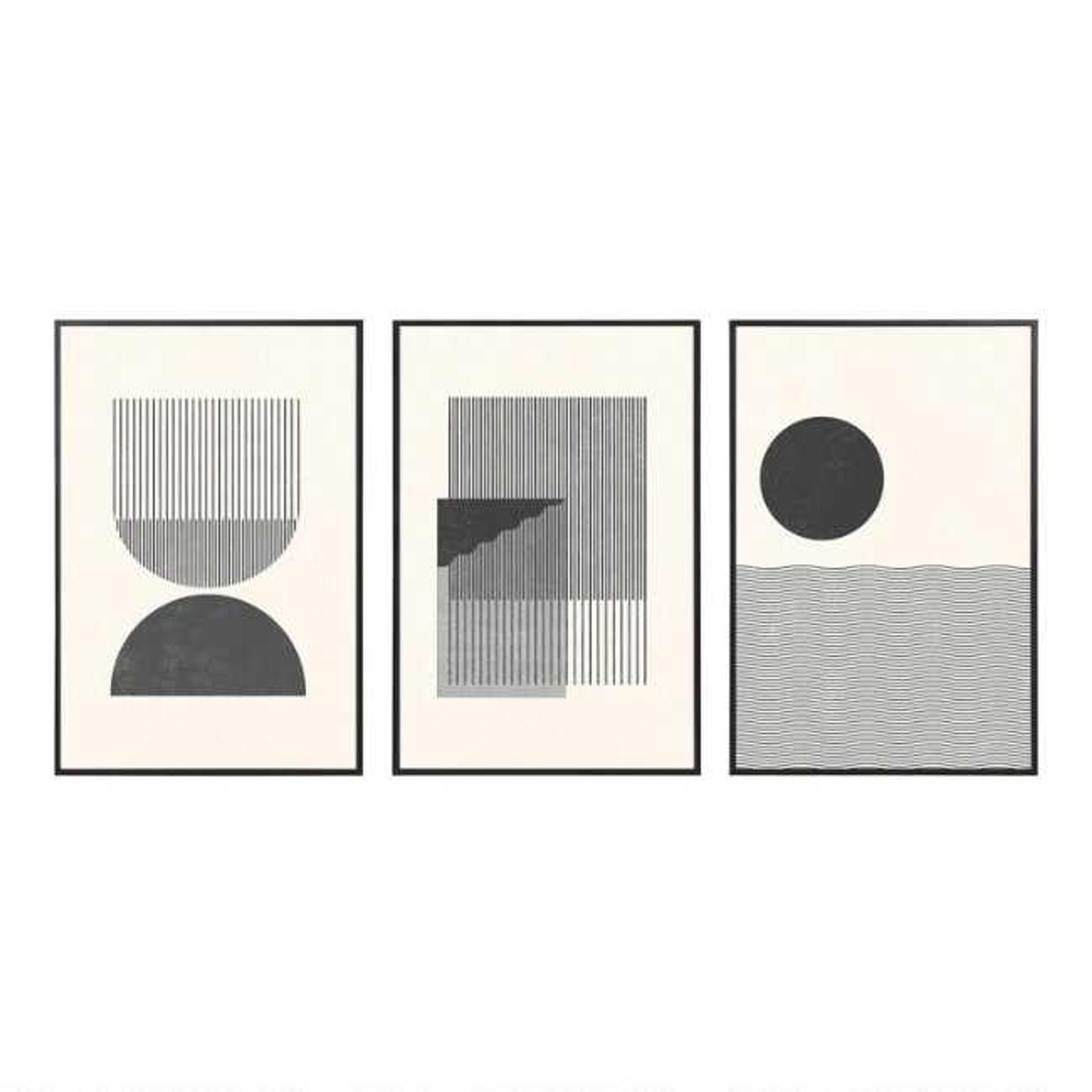 Charcoal and Cream Retro Framed Wall Art 3 Piece