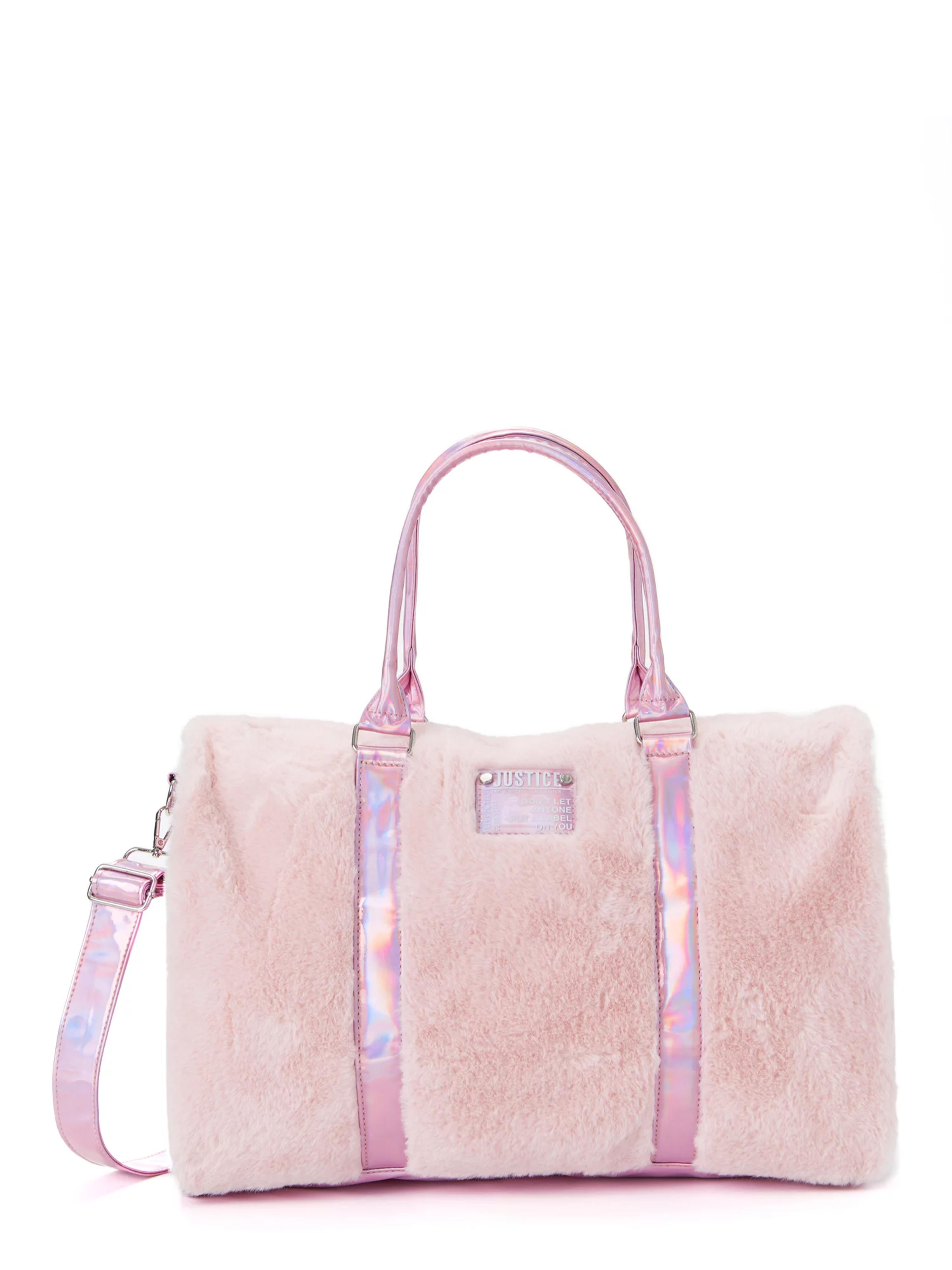 Justice Duffel Handbag Pink Faux Fur