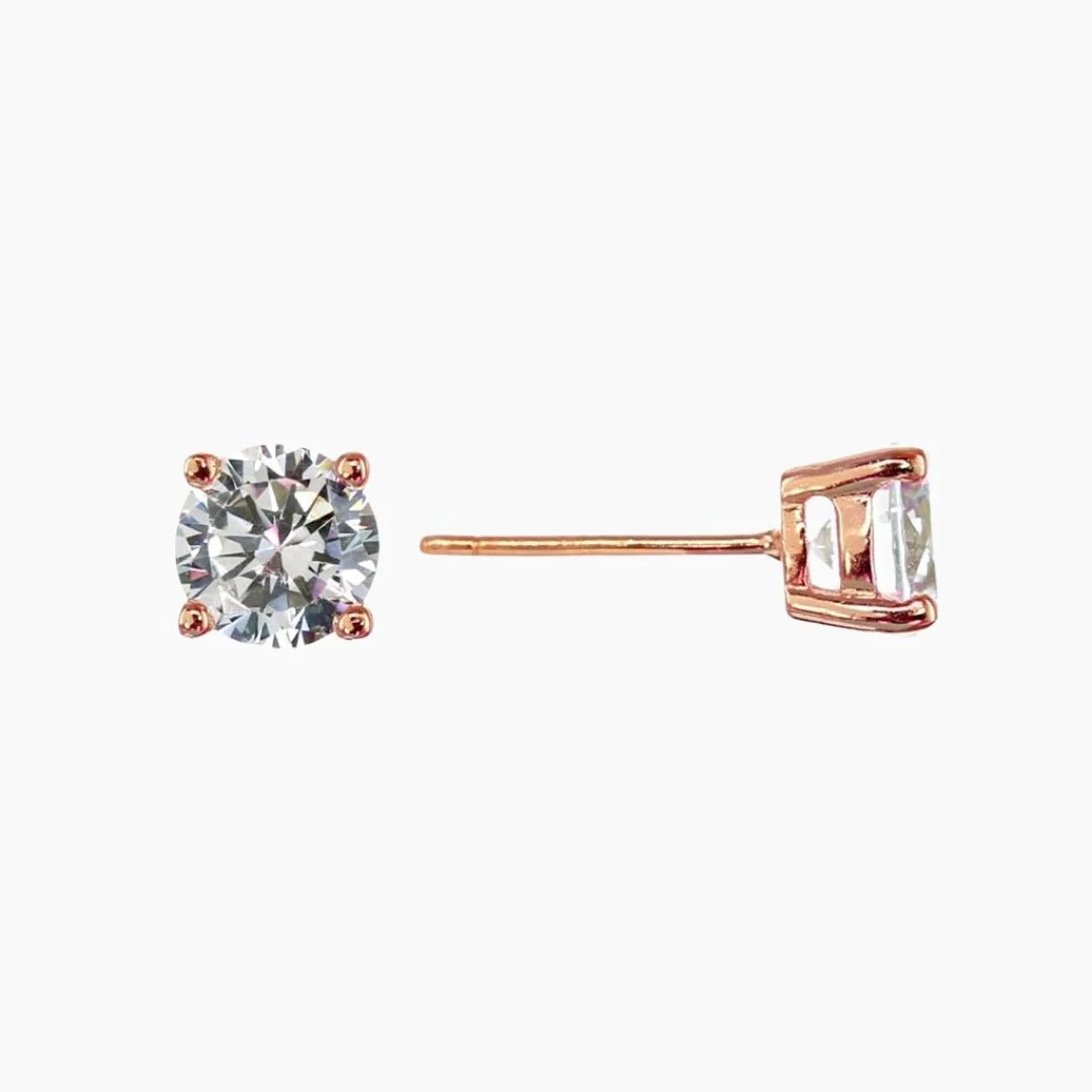 .75 Carat (each) Brilliant CZ Round Stud Earrings in Rose Gold Overlay - Clear