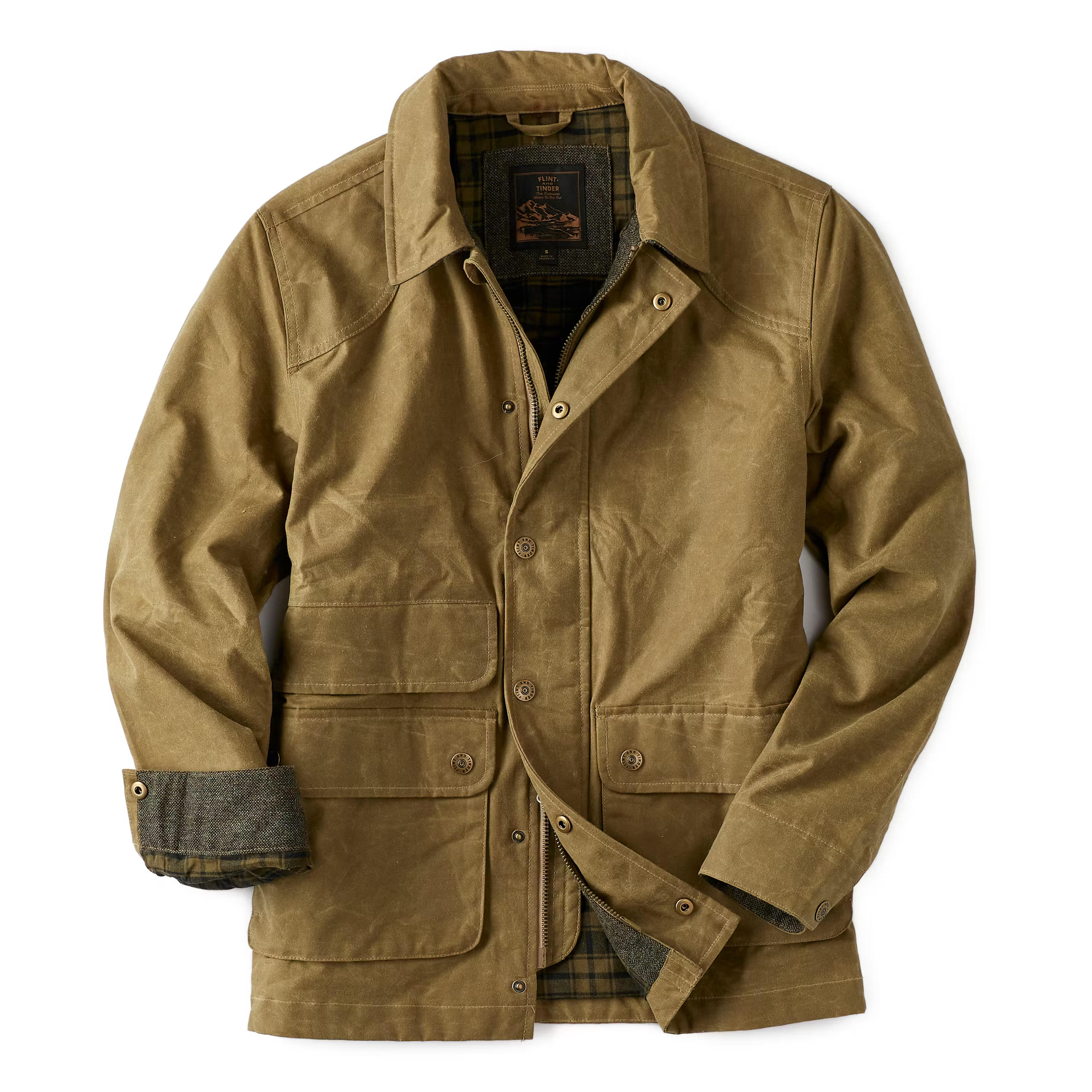 Flint and Tinder Flannel-Lined Waxed Hudson Jacket | Olive Tan | Size: M ...