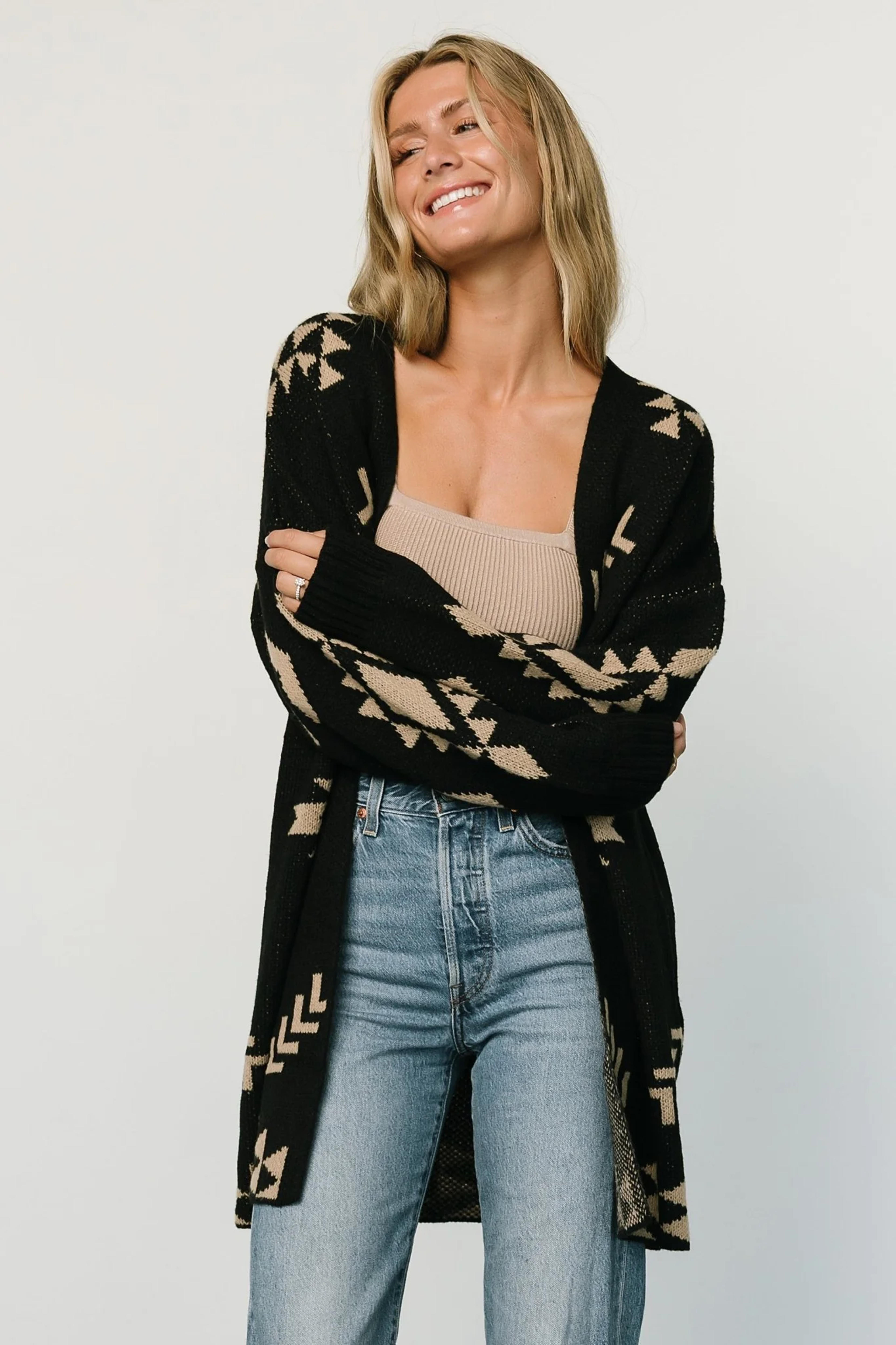 Hays Oversized Cardigan | Black + Tan | Baltic Born