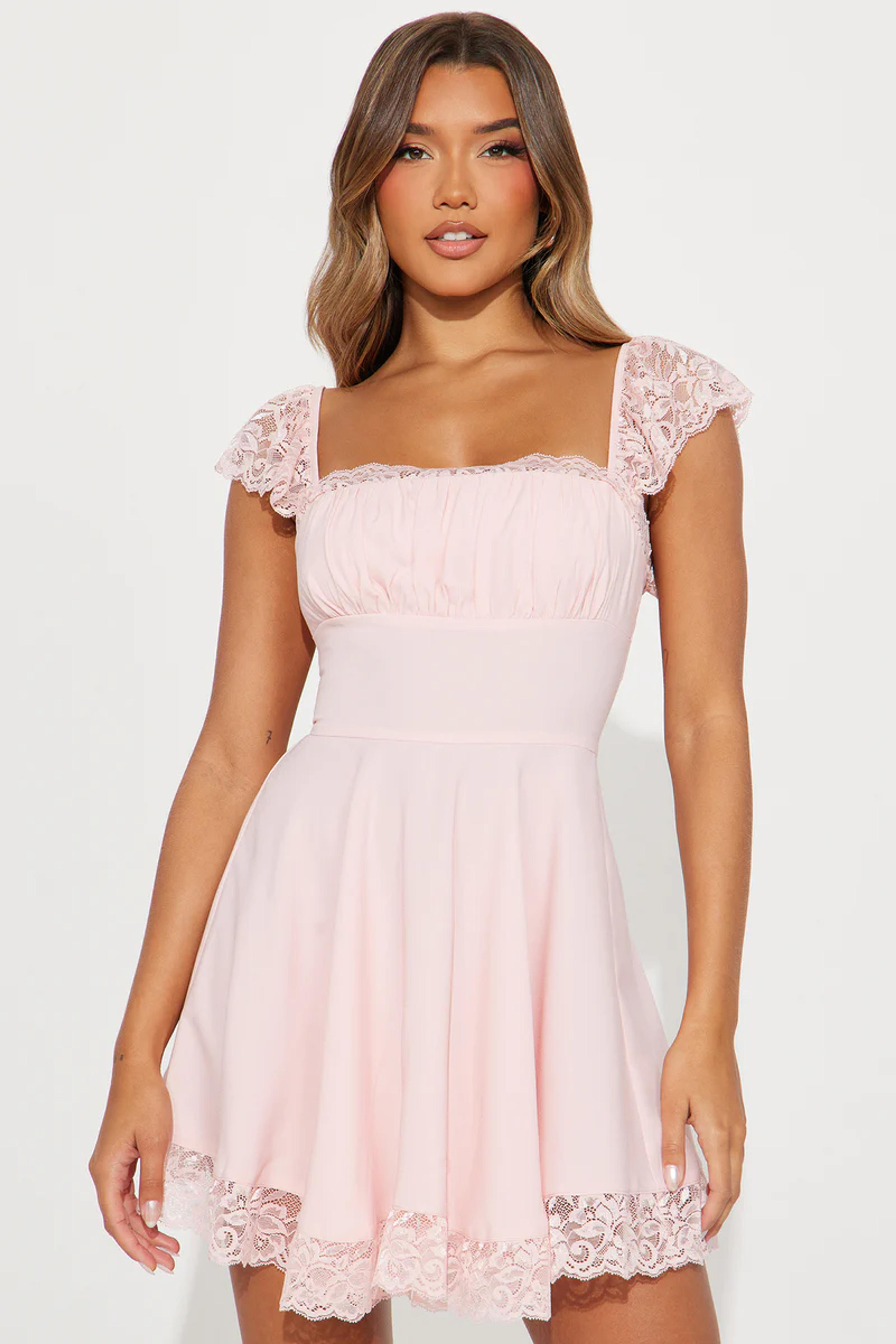 Alexandria Lace Trim Mini Dress - Pink