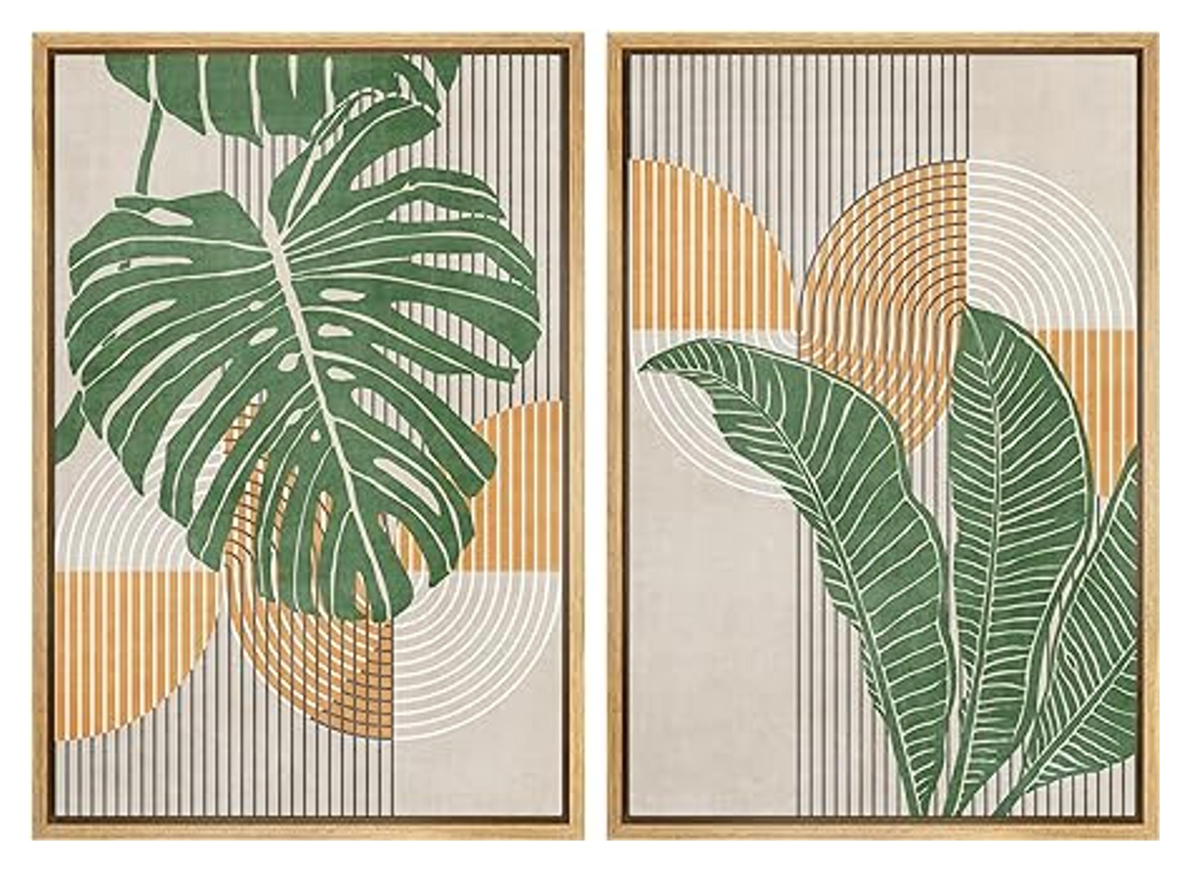 Amazon.com: IDEA4WALL Framed Canvas Print Wall Art Set Mid-Century Jungle Monstera Palm Landscape Abstract Shapes Illustrations Modern Art Decorative Chic for Living Room, Bedroom, Office - 16"x24"x2 Natural: Posters & Prints