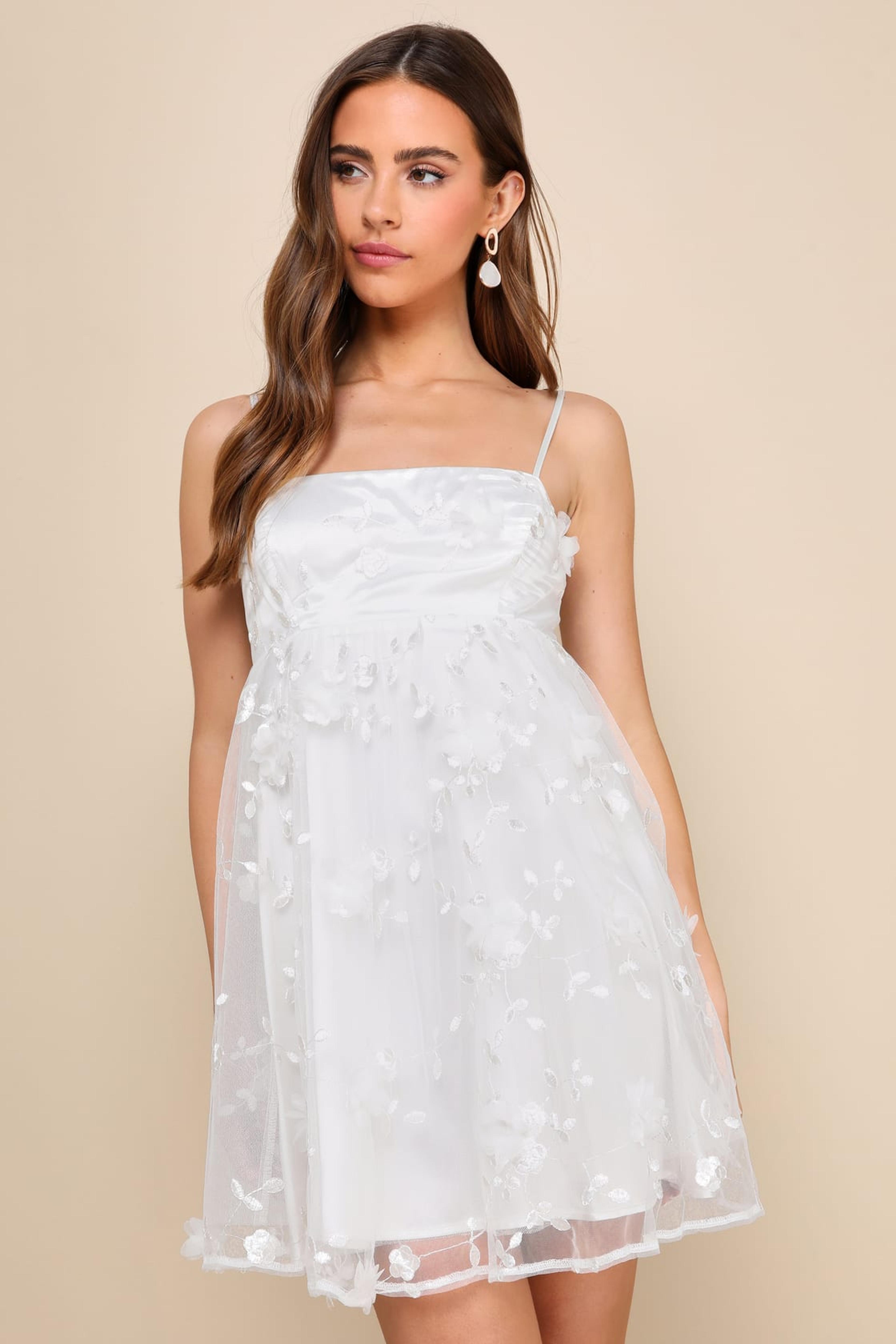 White Tulle Mini Dress - Embroidered Backless Dress - Mini Dress - Lulus