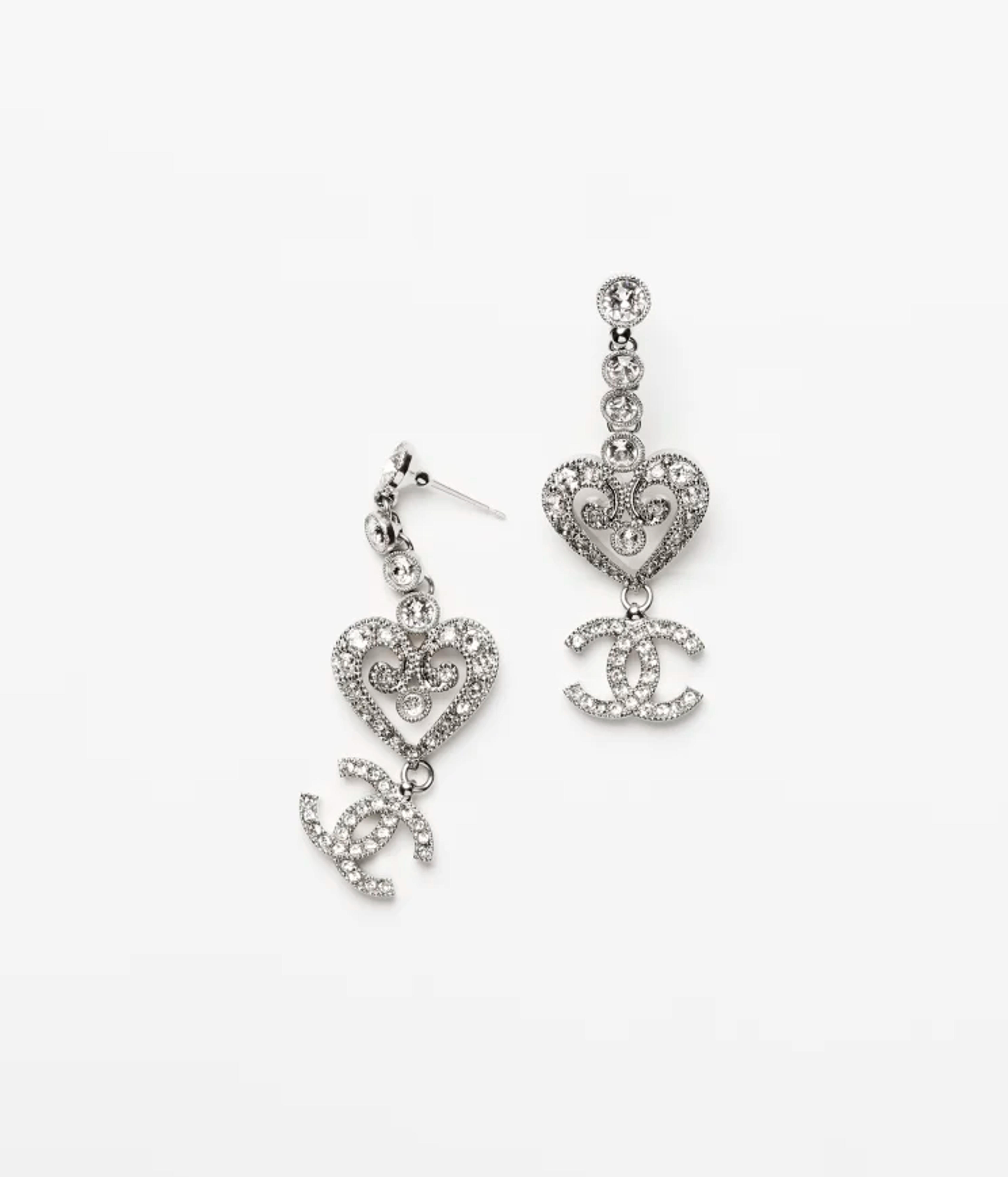 Pendant earrings - Metal & strass, silver & crystal — Fashion | CHANEL