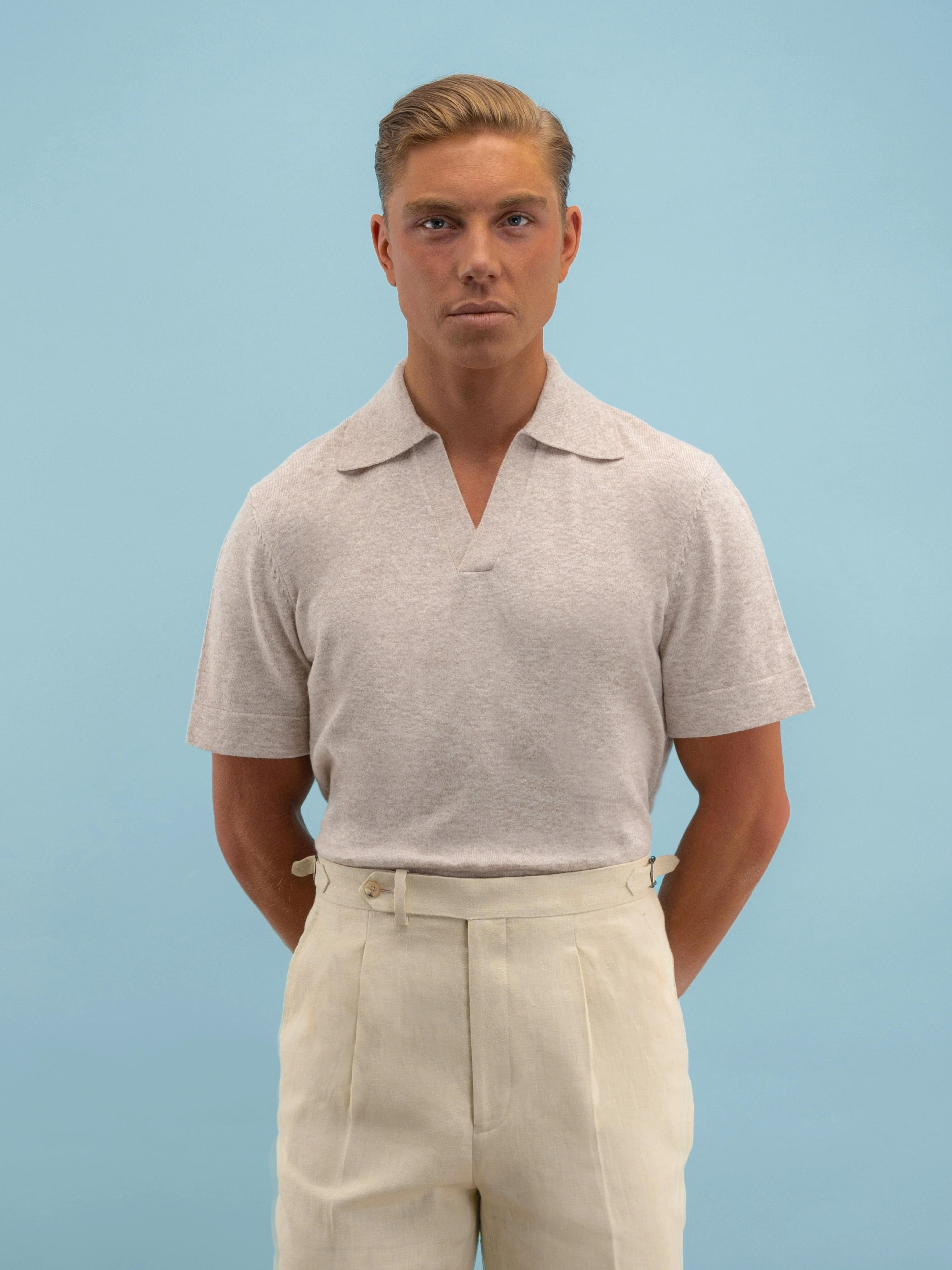 Grand Le Mar | Oatmeal Merino Wool Cashmere Polo Effortless Style, Luxurious Comfort.