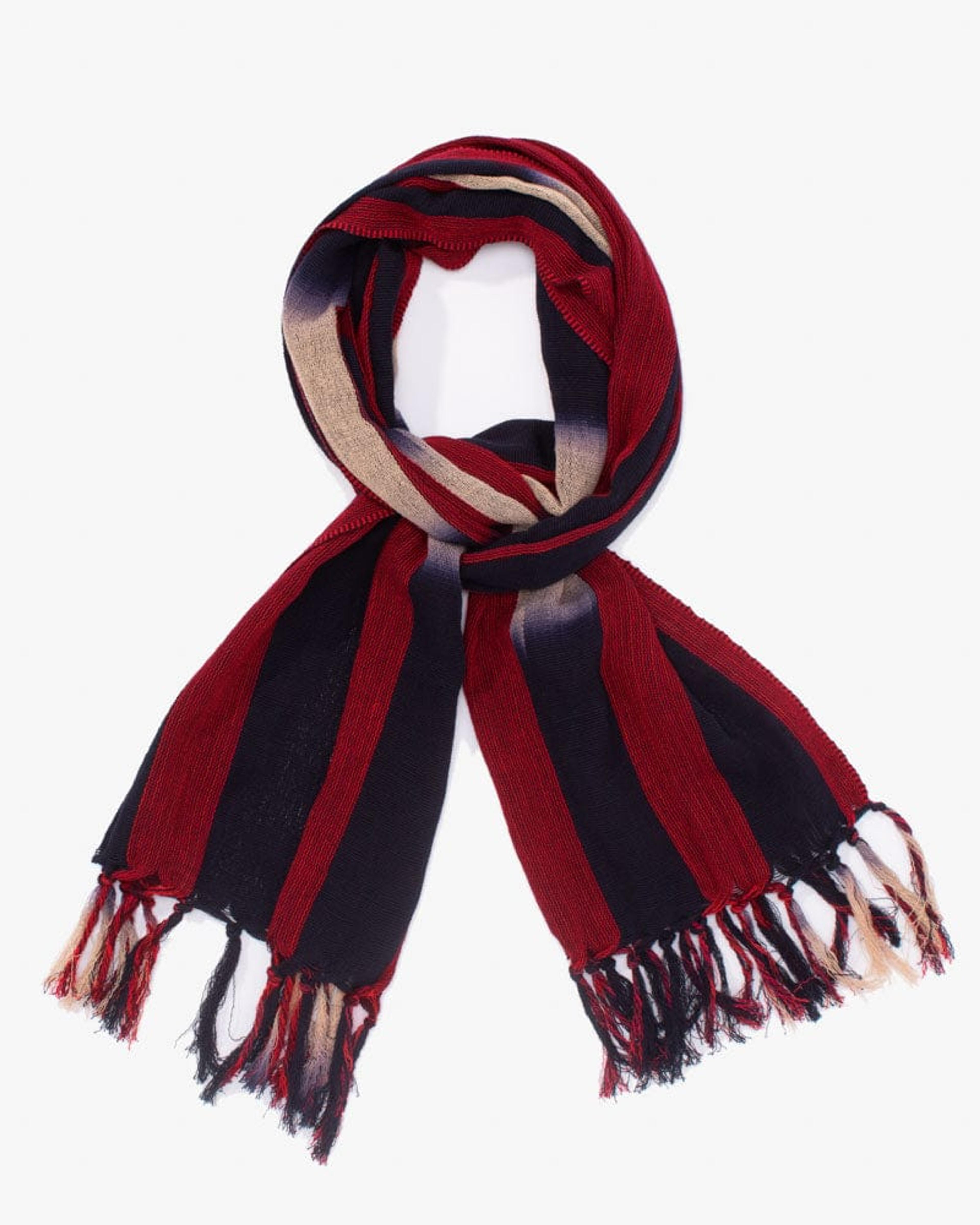 ToK Scarf, Karu-Ori, Red and Faded Indigo-Cream Shima