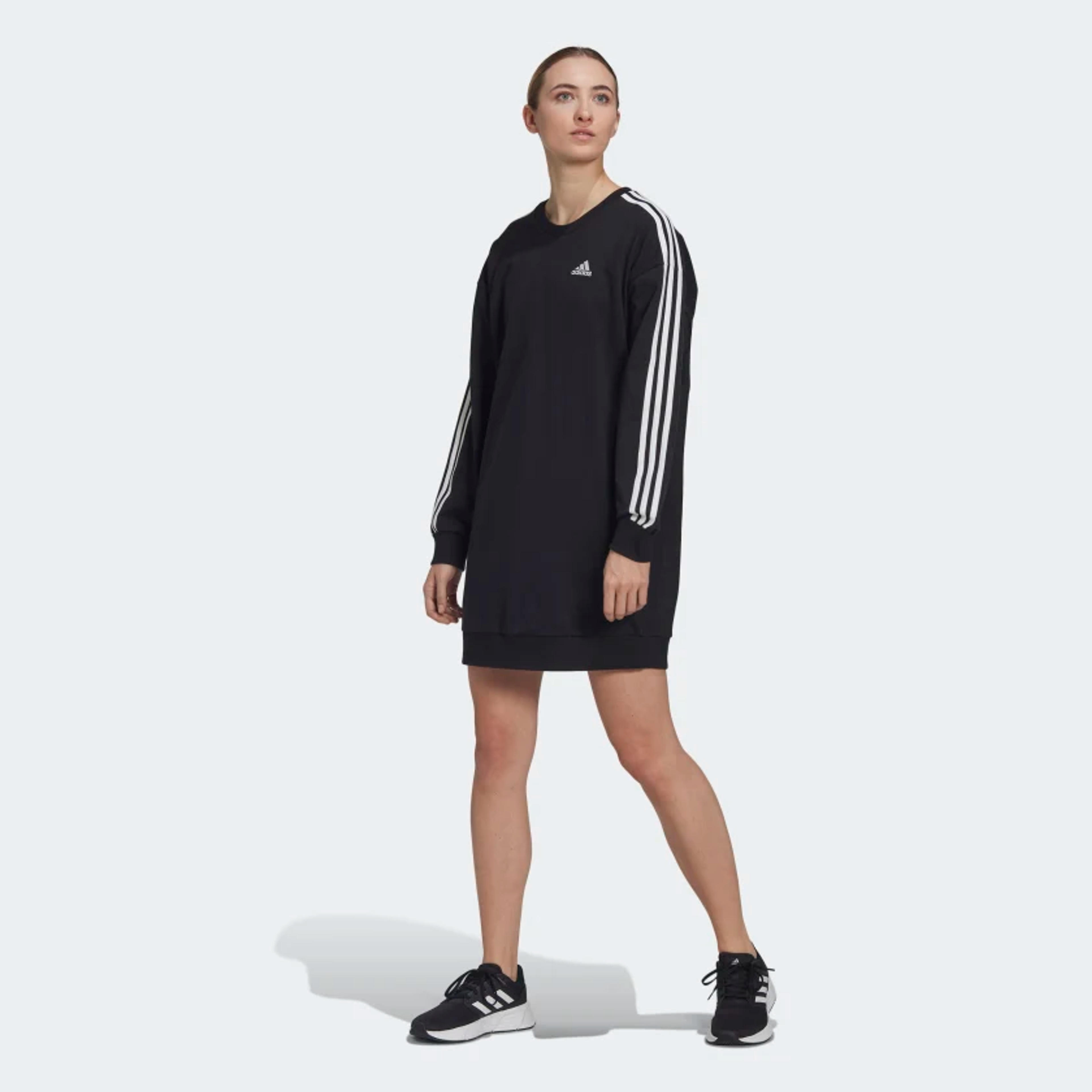 adidas Essentials 3-Stripes Crew Dress - Black | Women's Training | adidas US