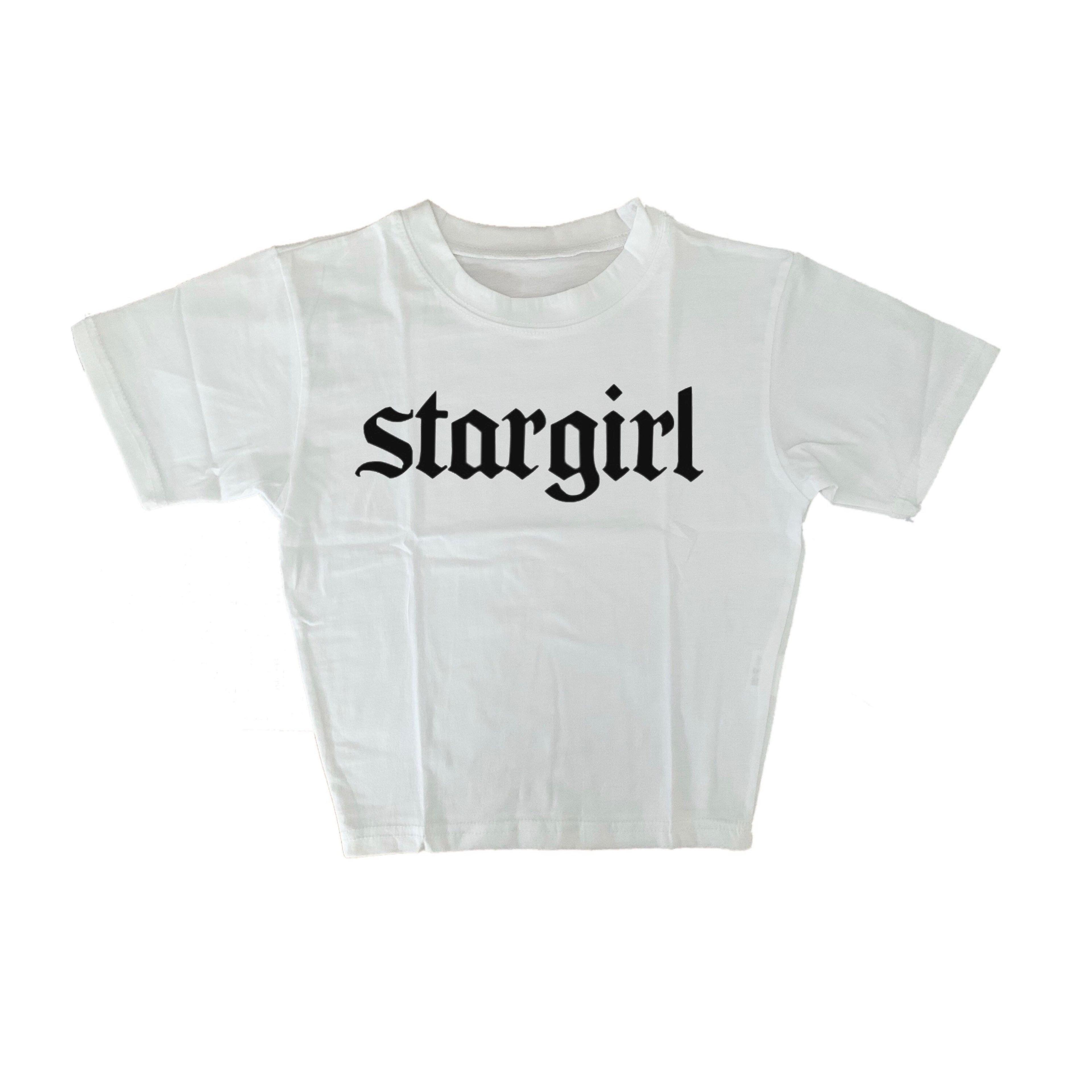 stargirl slogan baby tee | y2k cropped graphic t shirt| 2000s era mall goth style top