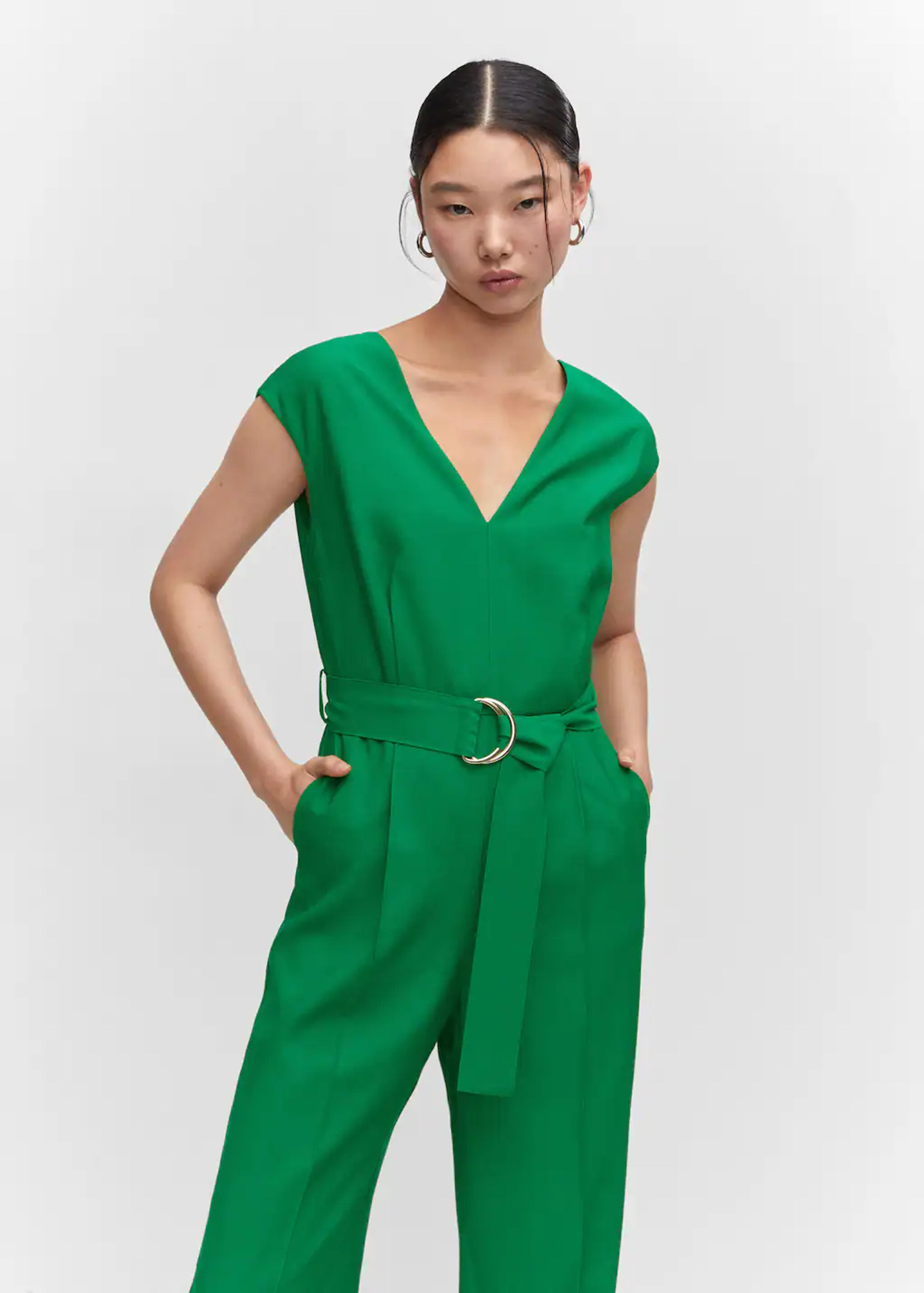 V-neck belted jumpsuit - Women | Mango USA