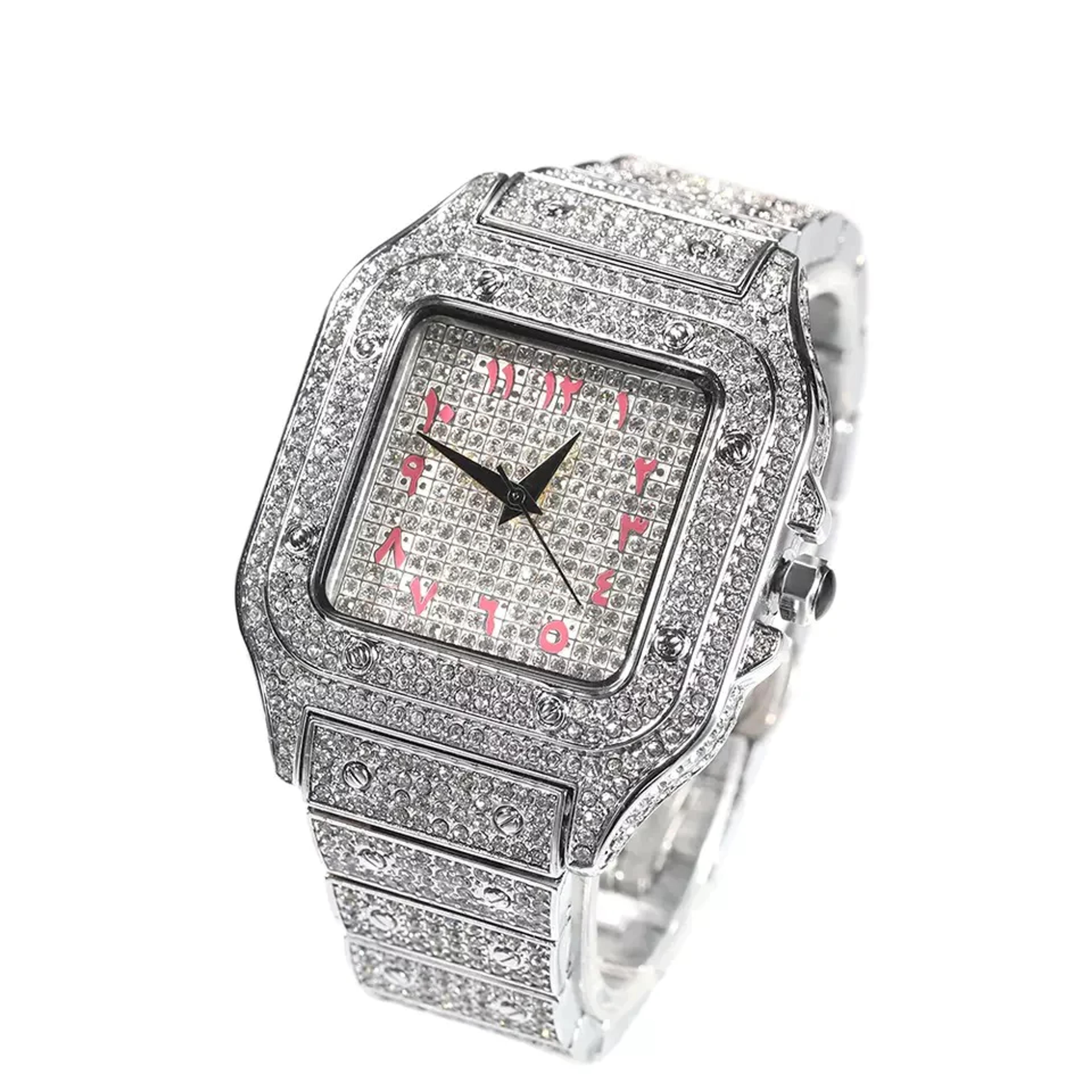 Iced Out Watch - Silver Pink