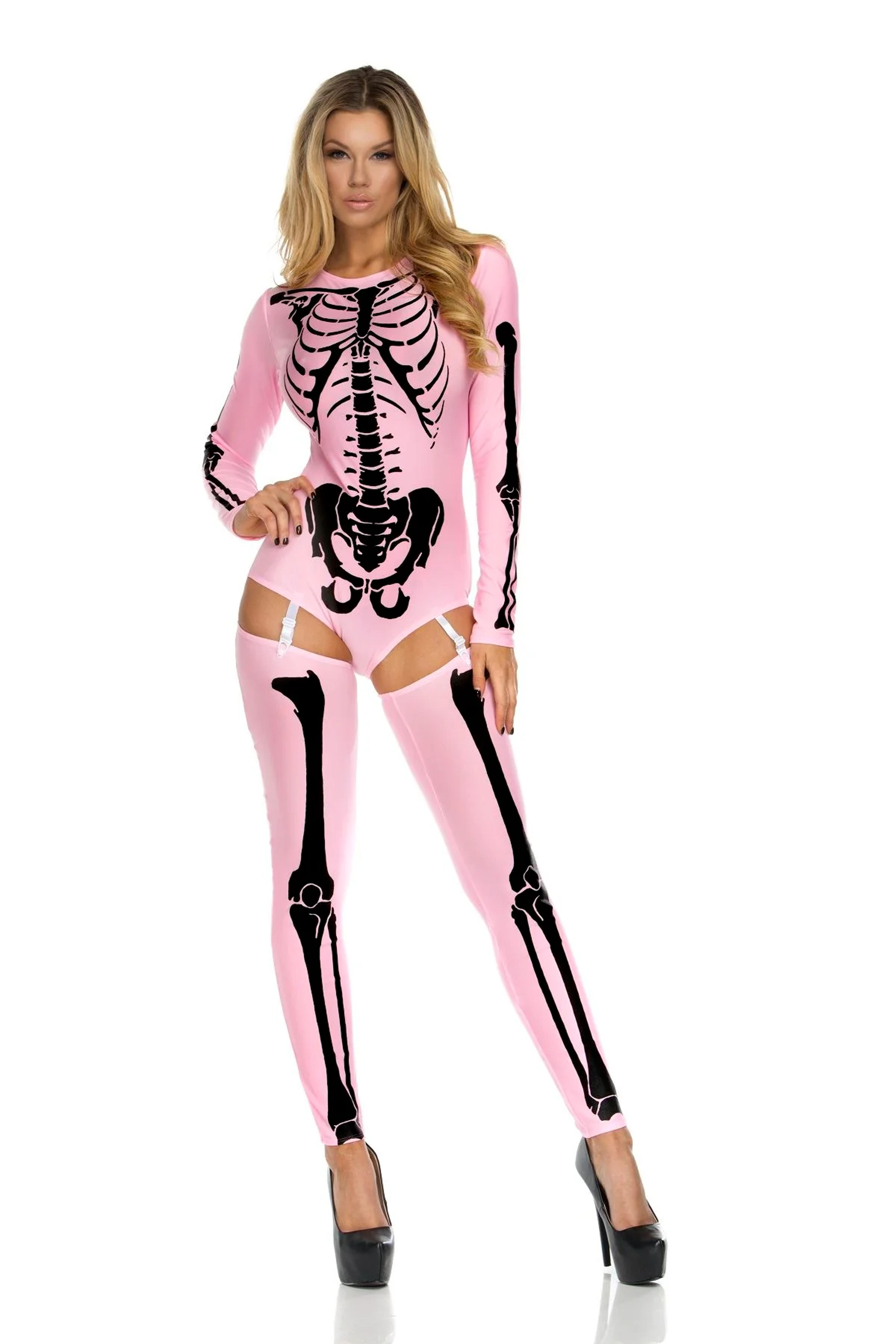 Adult Women's Skeleton Print Pink Bodysuit – Tee Jay Traders