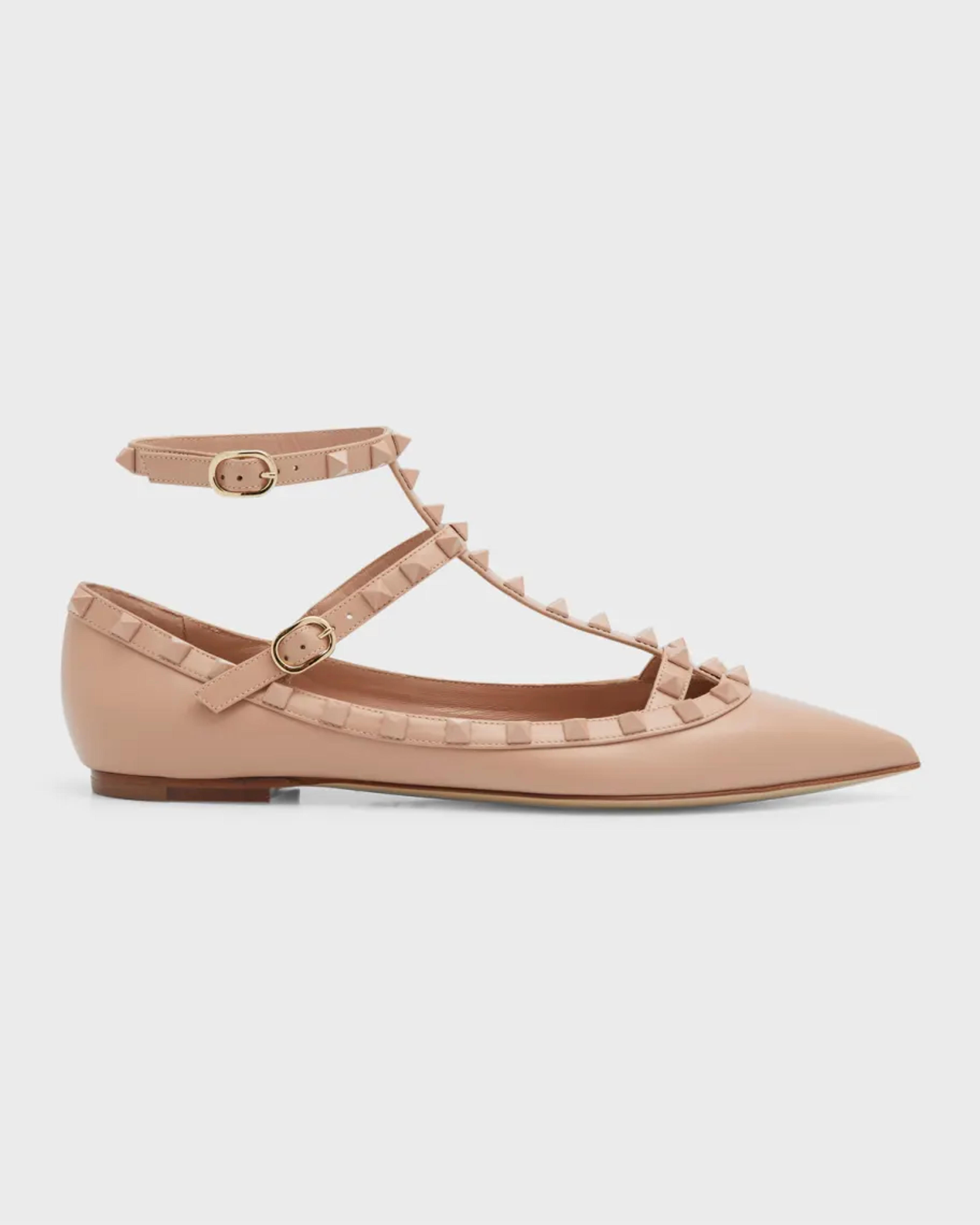 Valentino Garavani Tonal Rockstud Caged Ballerina Flats | Neiman Marcus