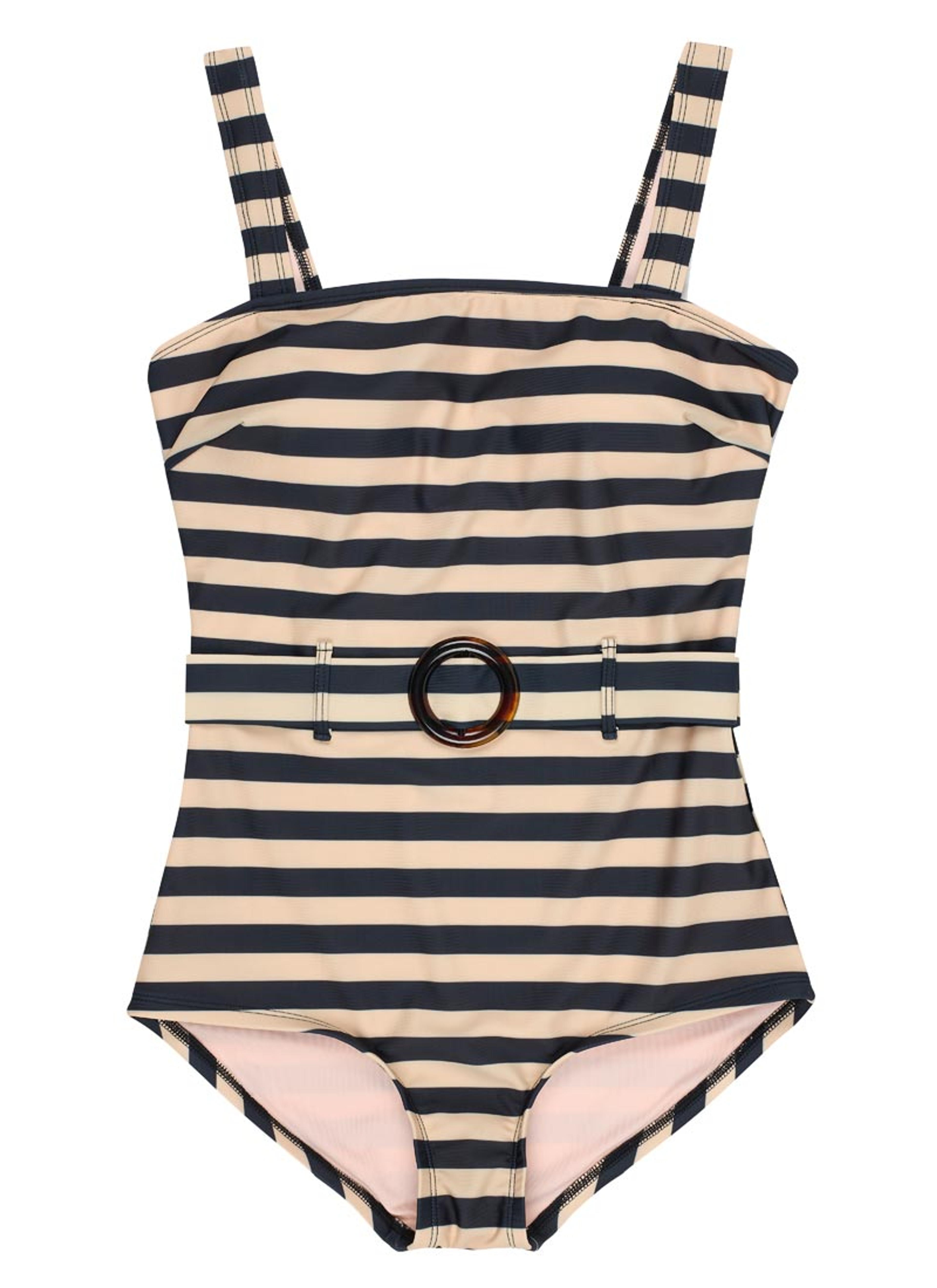 Fonda Stripe Square Neck Belted Swimsuit | Vintage-Inspired Swimming Costume | Joanie