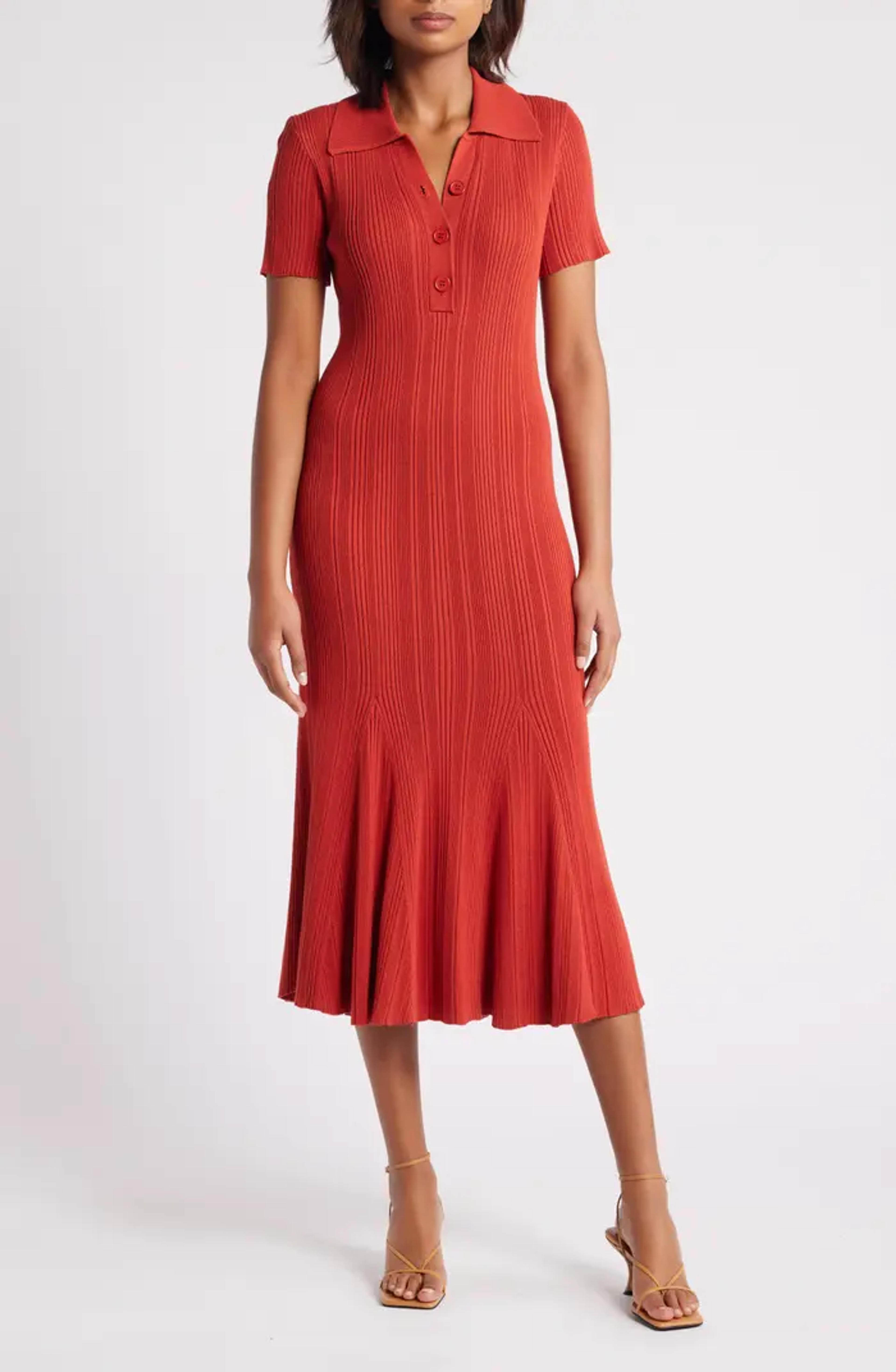 Julia Jordan Rib Short Sleeve Midi Sweater Dress | Nordstrom