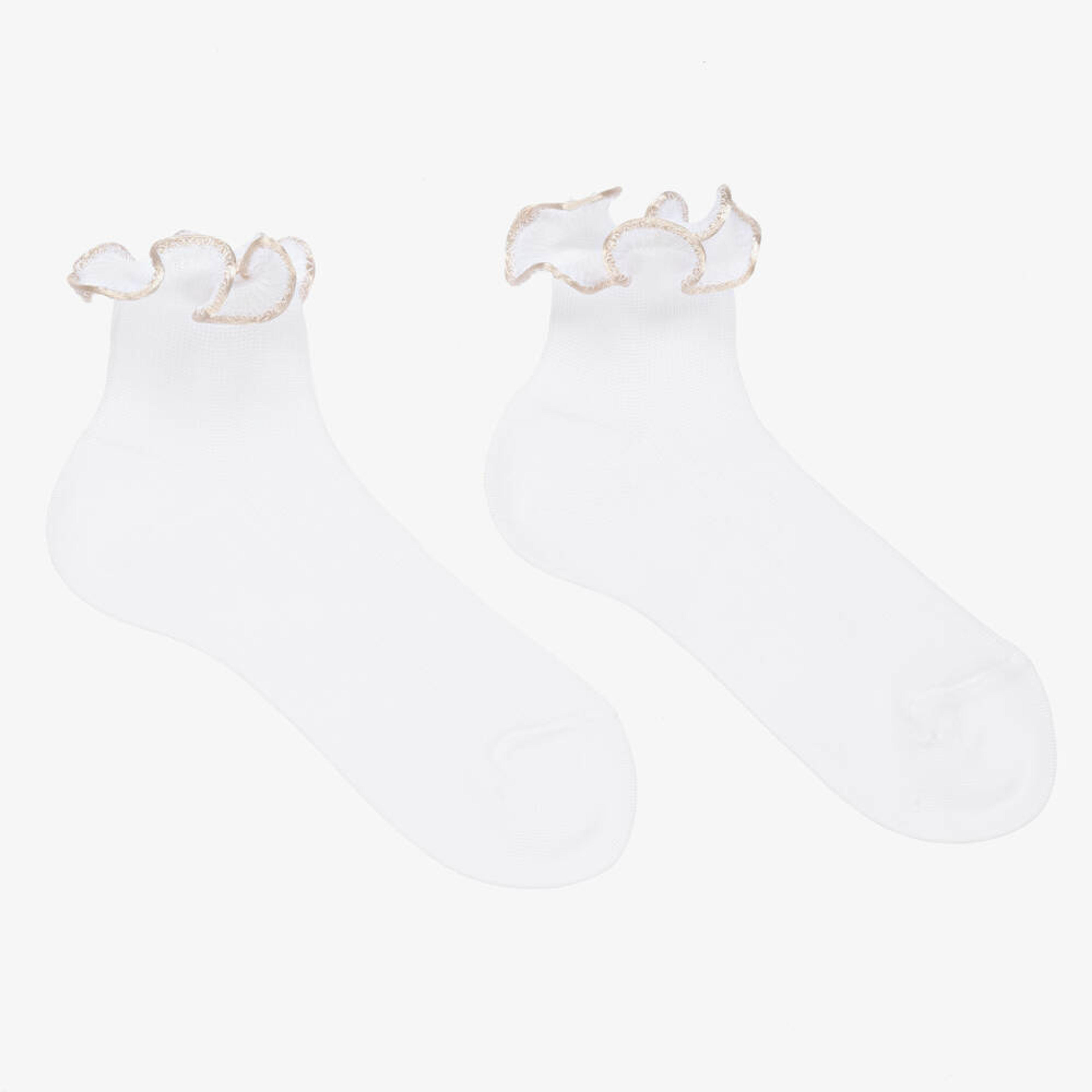 Girls White & Ivory Ruffle Socks