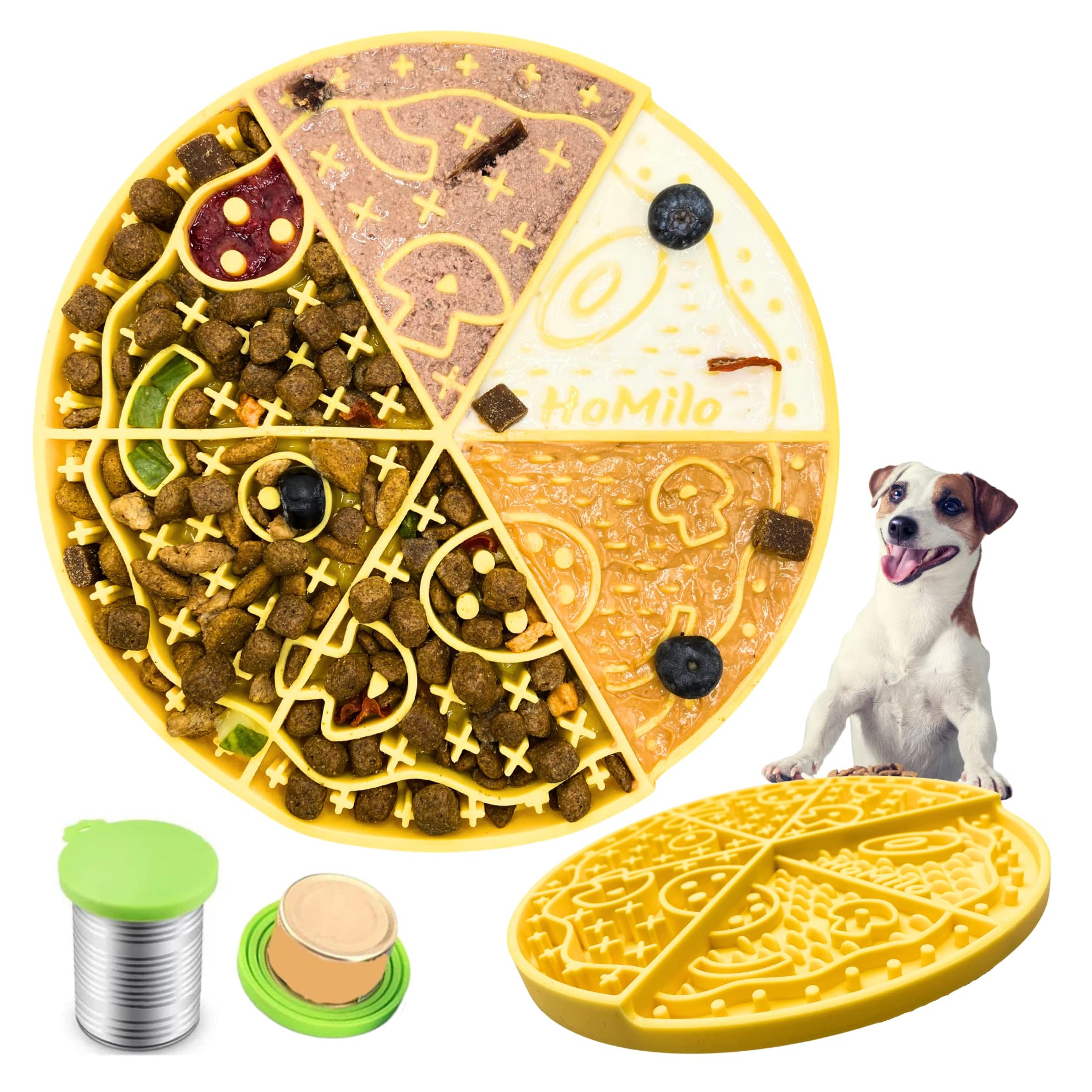 Slow Feeder for Dogs & Cats, HoMilo Pizza Style, Silicone Bowl & Lick Mat, Slowdown Bowl with Wet Food & Dry Food, Treats, Slow Eating, Stop Gulping, for Dog Boredom Reducer. (Yellow)