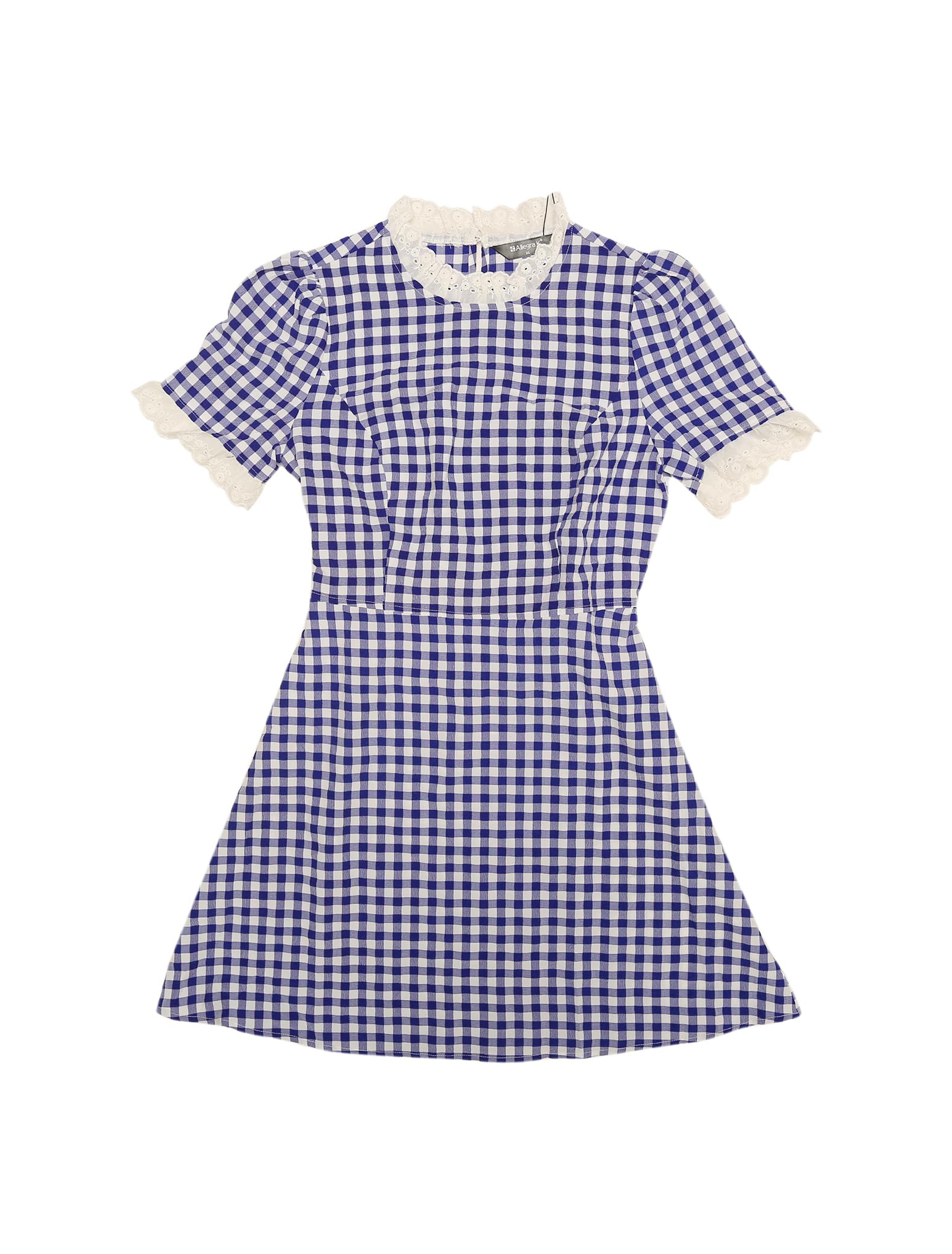 Amazon.com: Allegra K Women's Summer Ruffle Neck Lace Panel Short Sleeve Check Gingham Dress X-Large Blue White : Clothing, Shoes & Jewelry