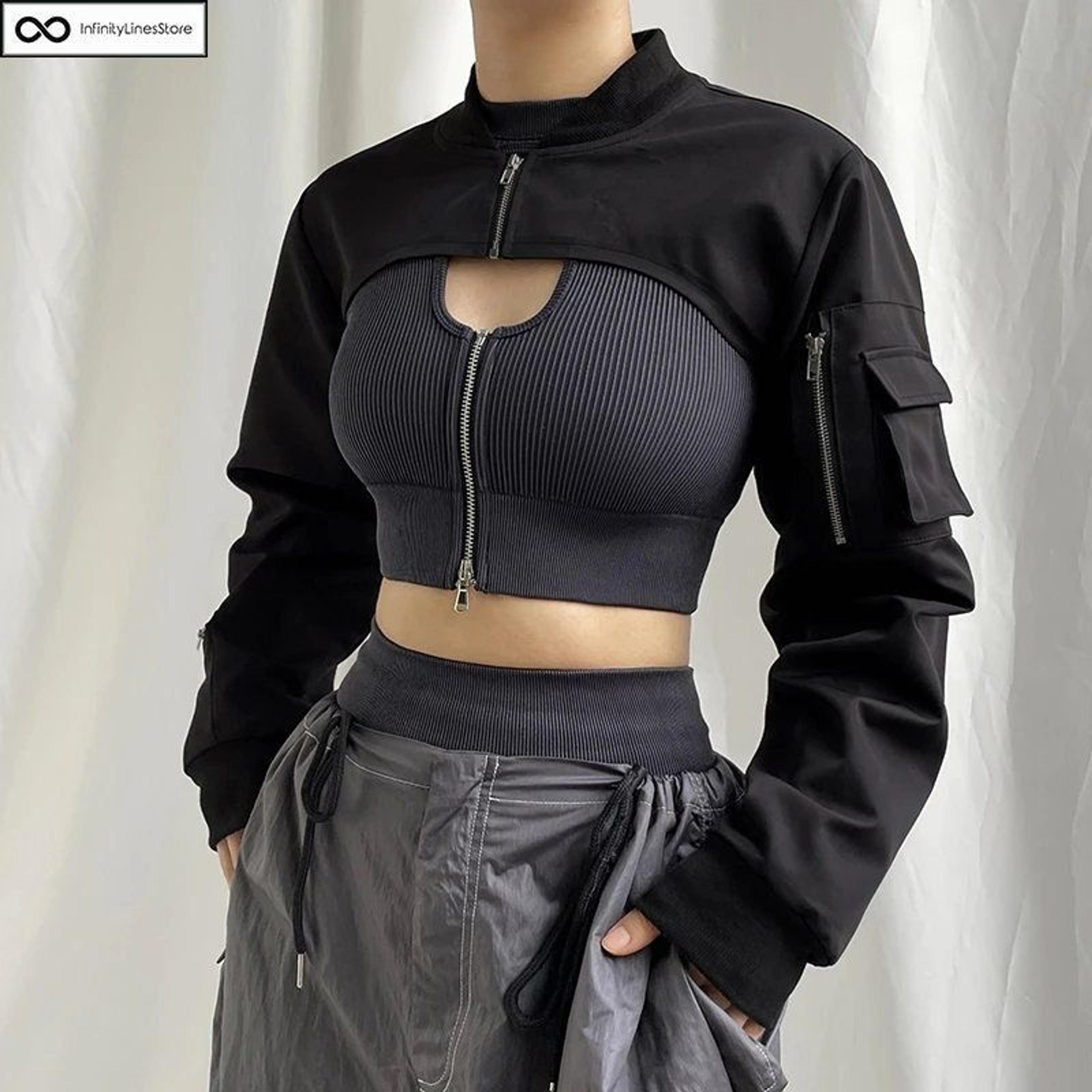 Open Breast Crop Top, Black Techwear Top, Y2K Crop Top, Gothic Grunge Crop Top, Streetwear Top, Aesthetic Top, Steampunk Top, Rave Top