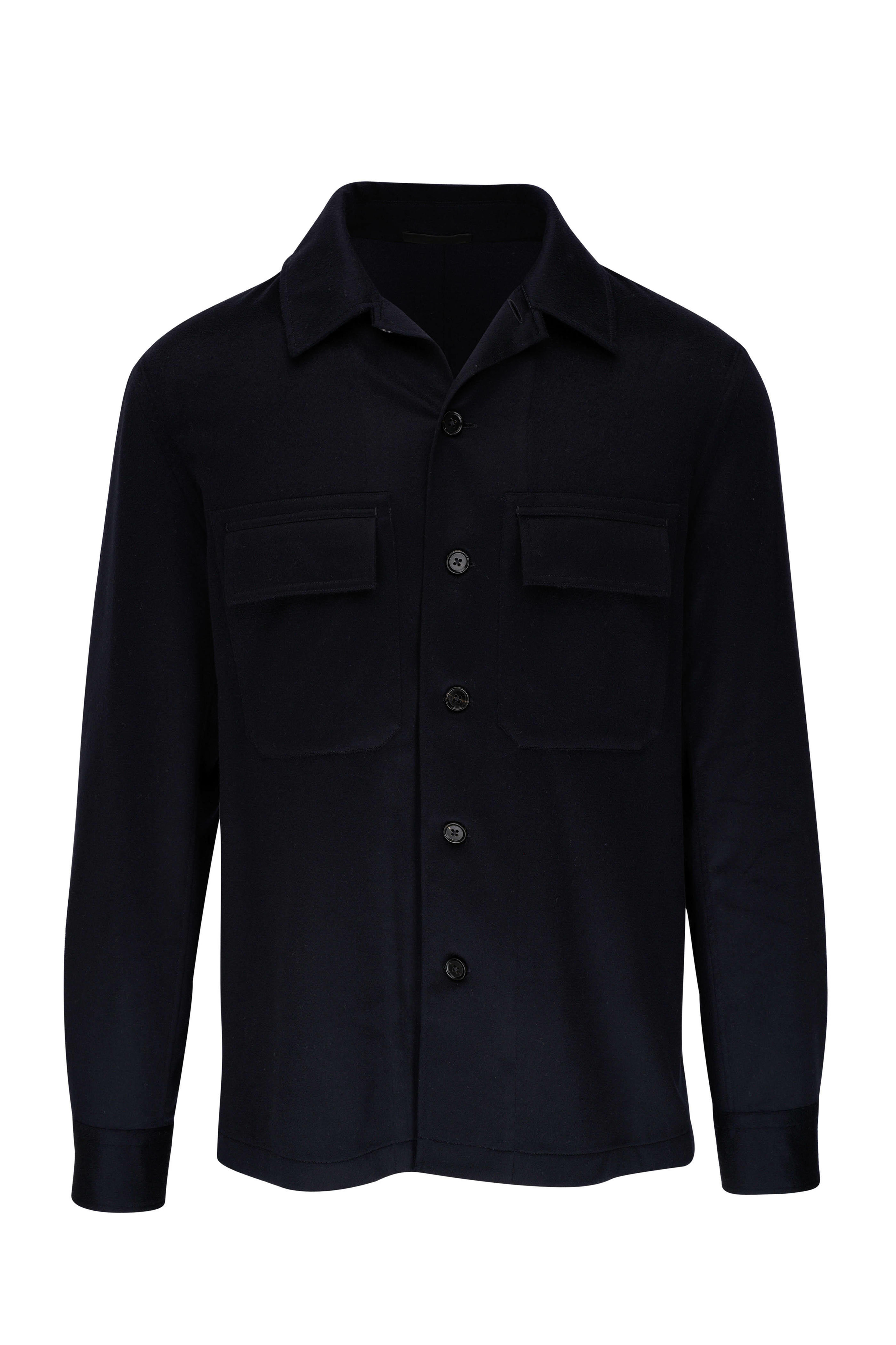 Zegna - Oasi Navy Blue Cashmere Overshirt | Mitchell Stores