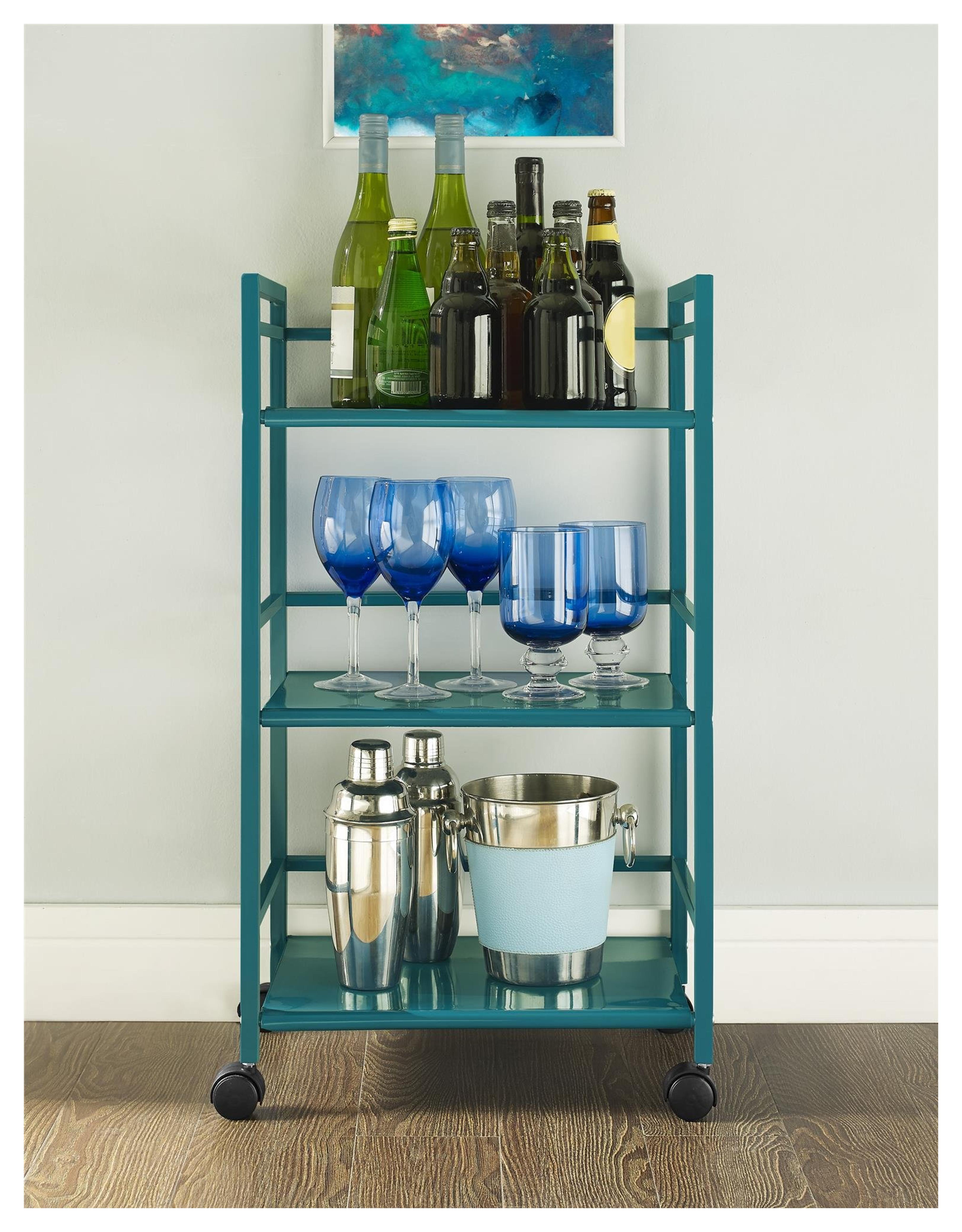 Ameriwood Home Marshall 3-Shelf Metal Rolling Utility Cart, Teal