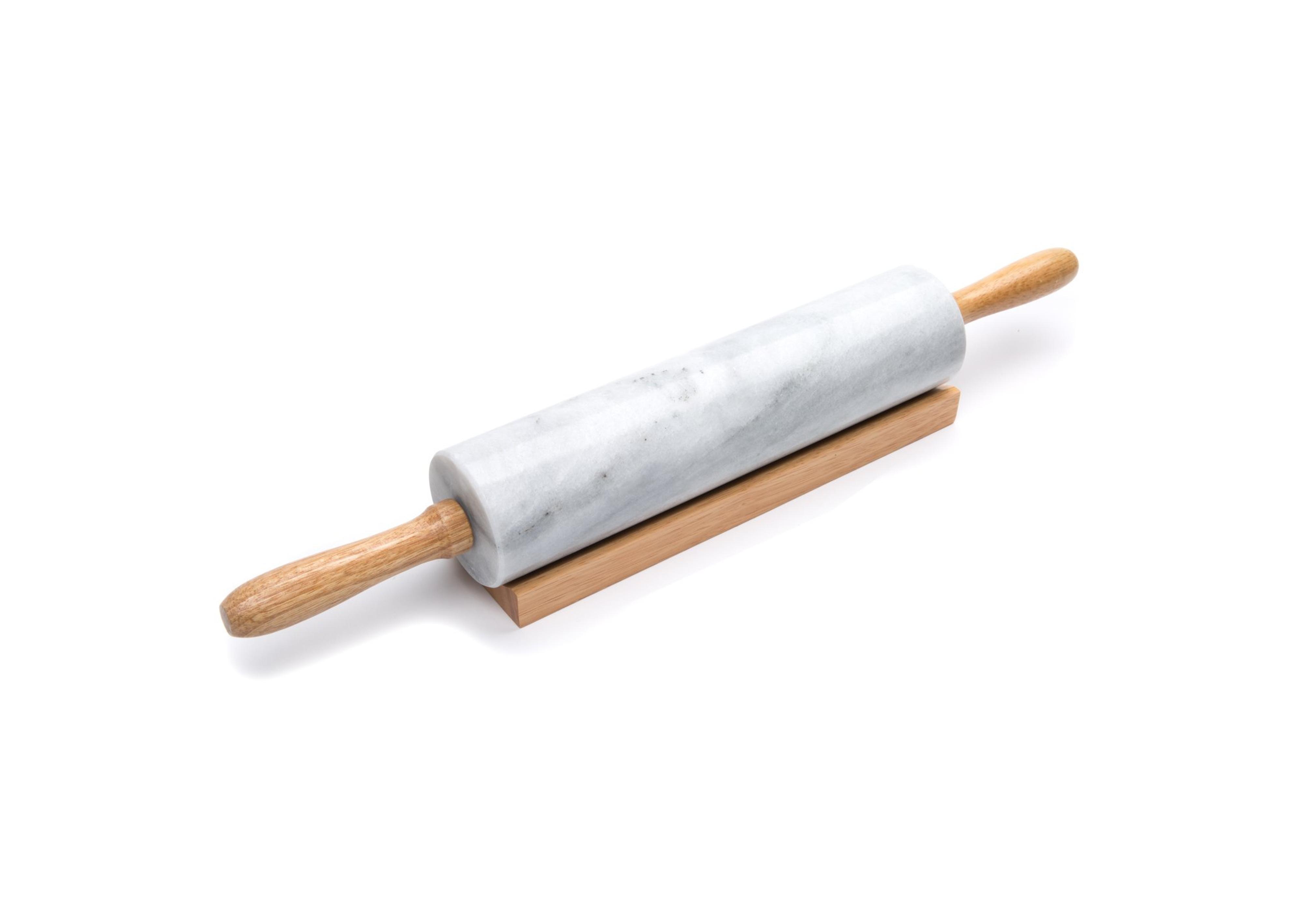 Fox Run Polished Marble Rolling Pin with Wooden Cradle, 10-Inch Barrel, White