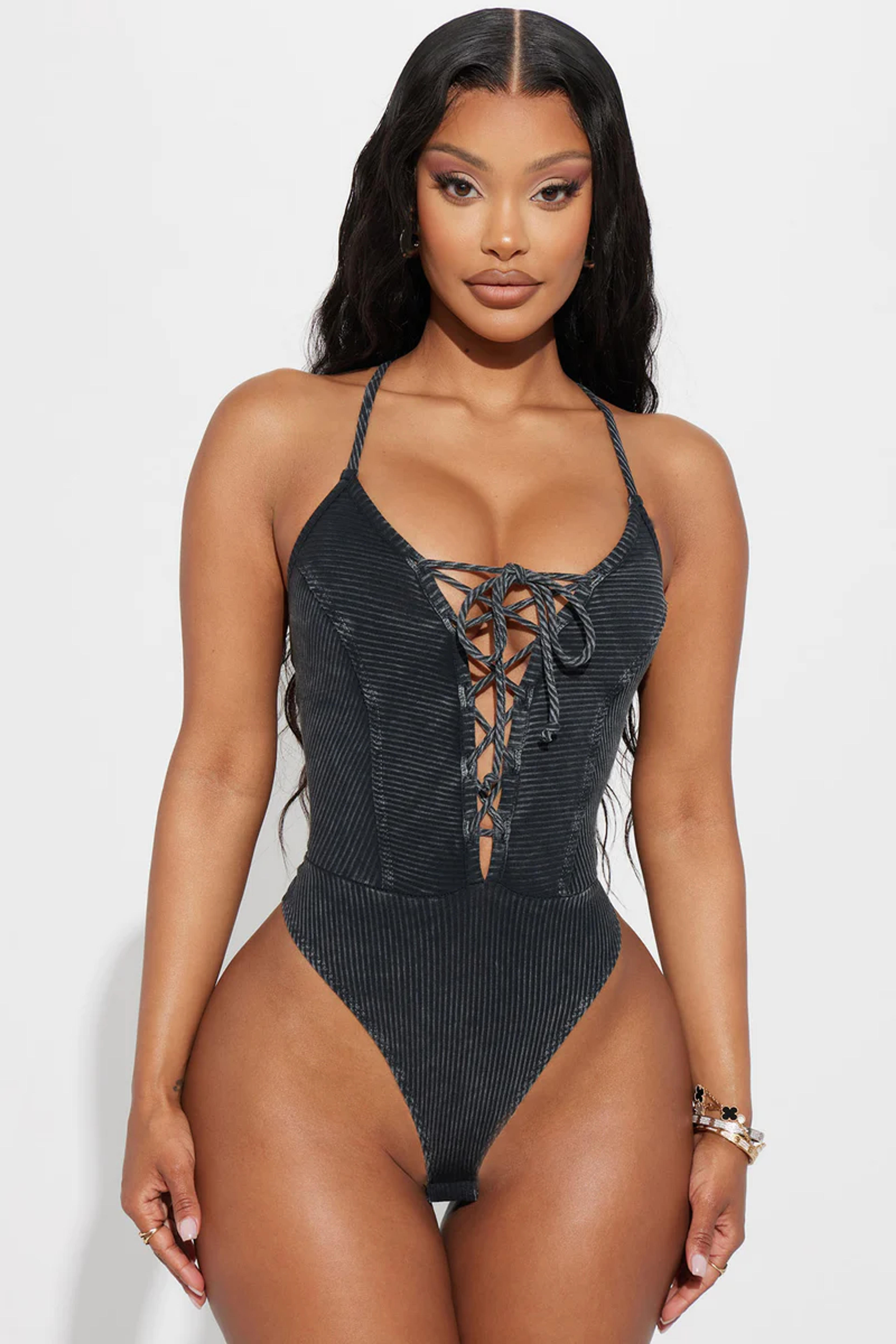 Paloma Lace Up Bodysuit - Black